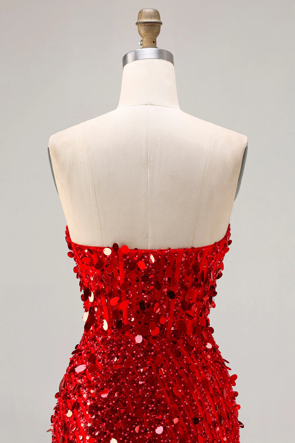 Sparkly Red Strapless Sheath Sequins Corset Long Prom Dress with Slit - Image 5