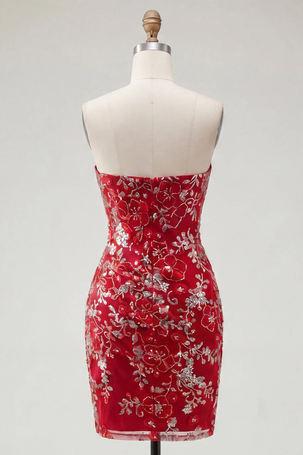Strapless Red Bodycon Short Sequin Cocktail Dress - Image 2