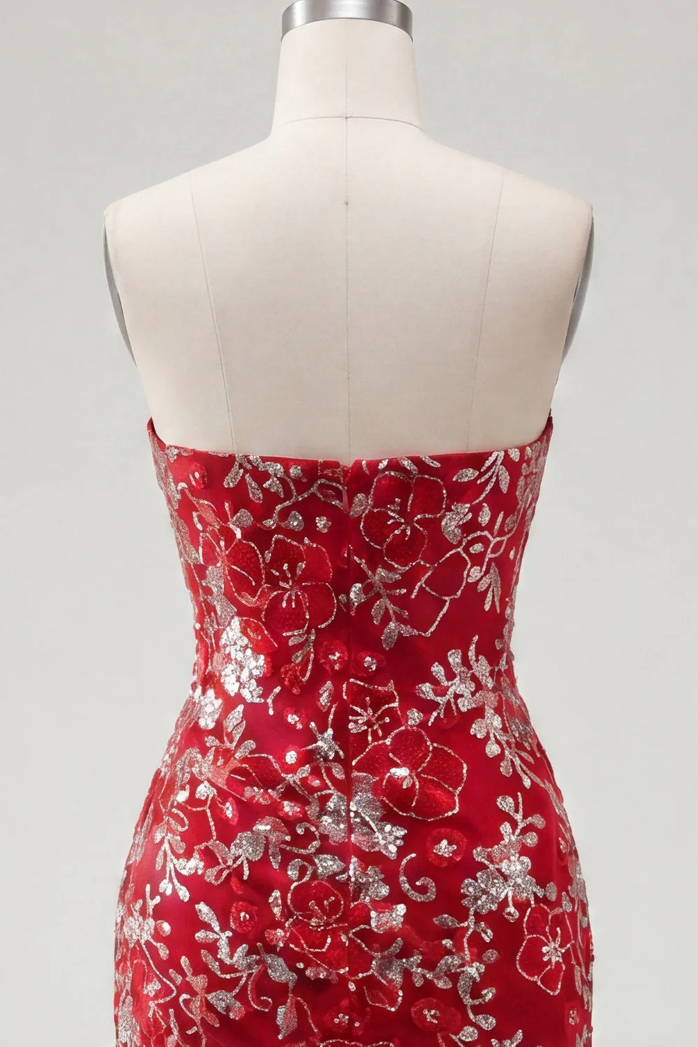 Strapless Red Bodycon Short Sequin Cocktail Dress - Image 6