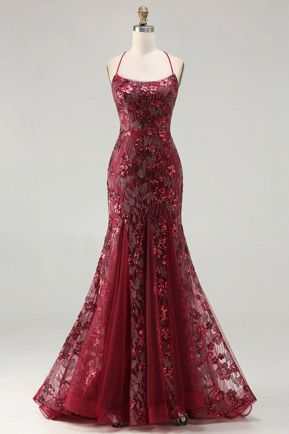 Sparkly Rose Golden Mermaid Lace Up Back Long Prom Dress with Sequins - Image 7