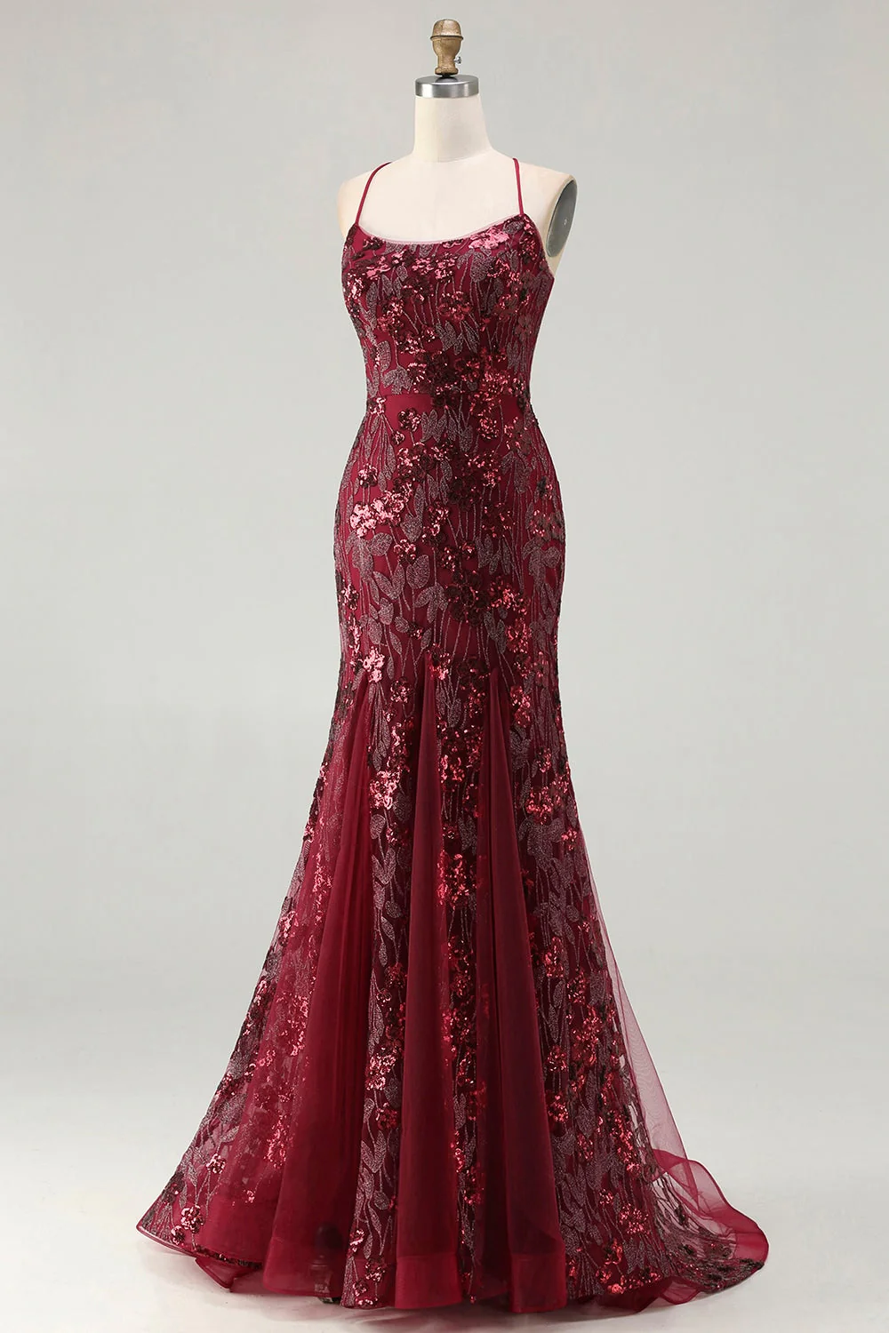 Sparkly Rose Golden Mermaid Lace Up Back Long Prom Dress with Sequins - Image 9