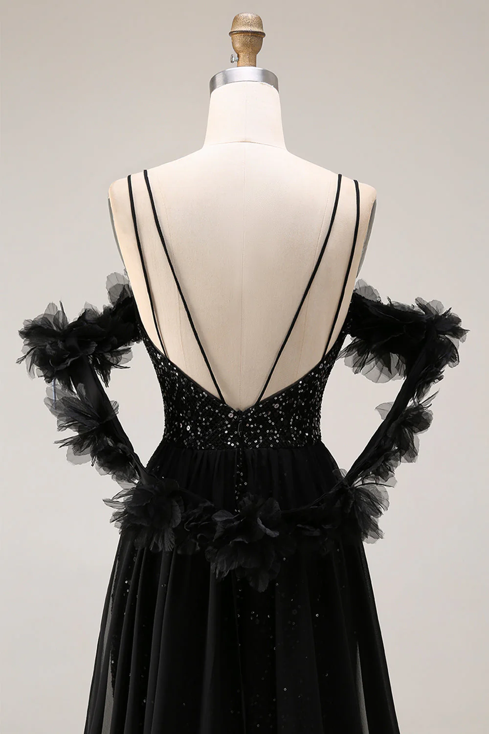 Sparkly Sequins Black Cold Shoulder Mermaid Long Prom Dress with Slit - Image 5