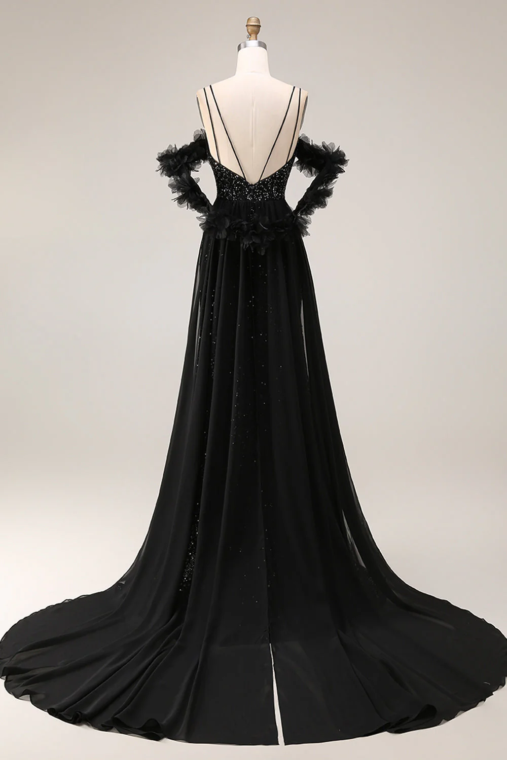 Sparkly Sequins Black Cold Shoulder Mermaid Long Prom Dress with Slit - Image 6