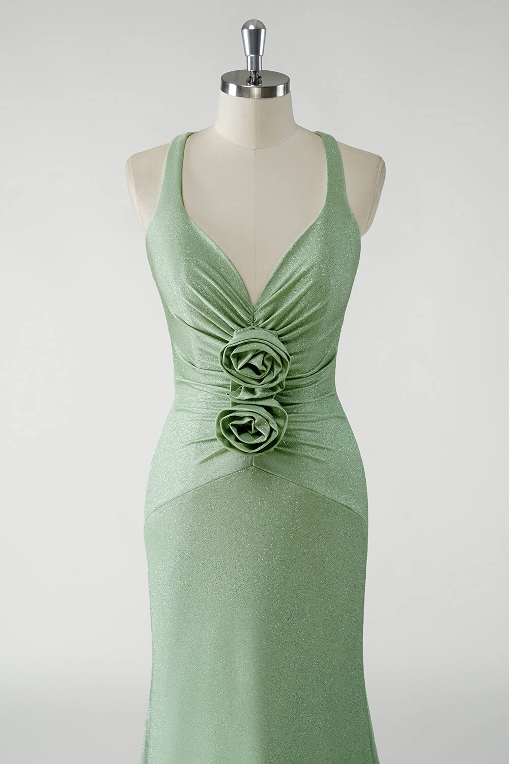 Sparkly Sheath Green Long Prom Dress with 3D Flowers - Image 4