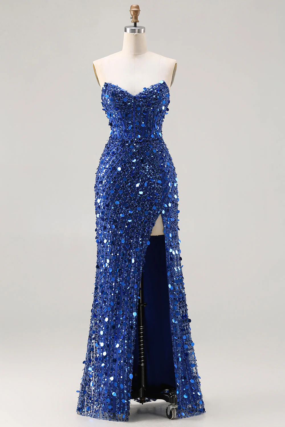 Sparkly Sheath Strapless Corset Long Pink Prom Dress with Slit - Image 13