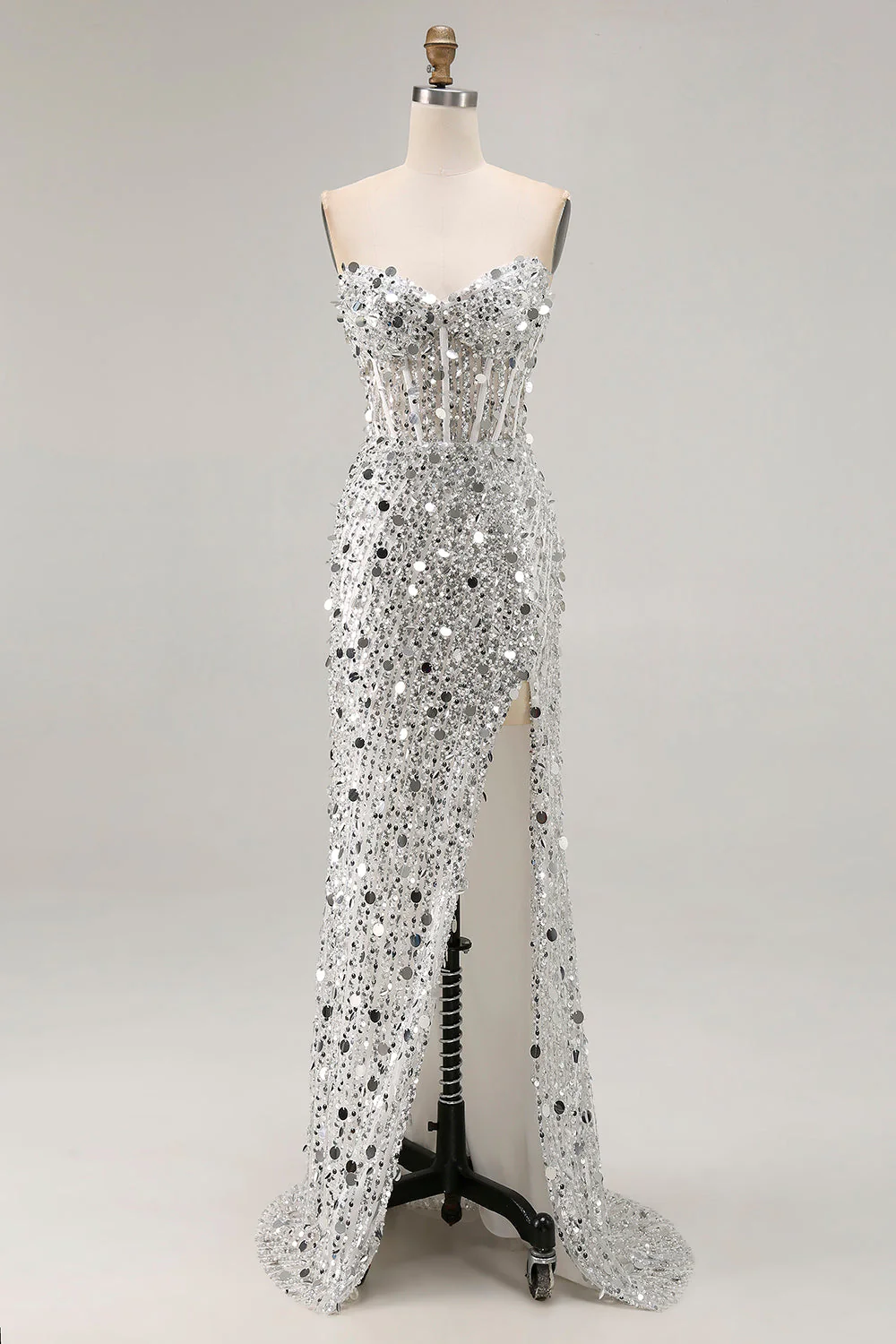Sparkly Sheath Strapless Corset Long Pink Prom Dress with Slit - Image 19