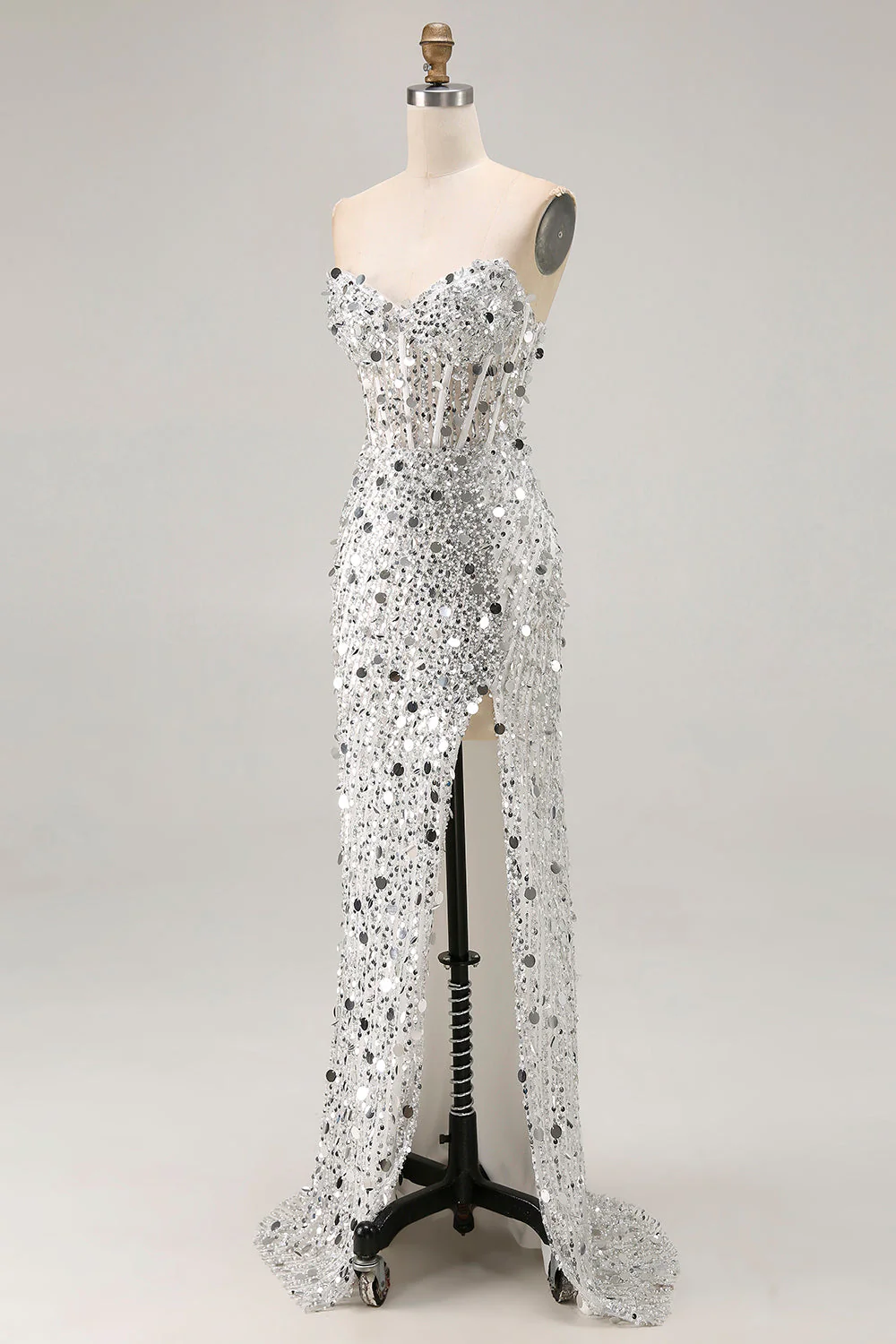 Sparkly Sheath Strapless Corset Long Pink Prom Dress with Slit - Image 21