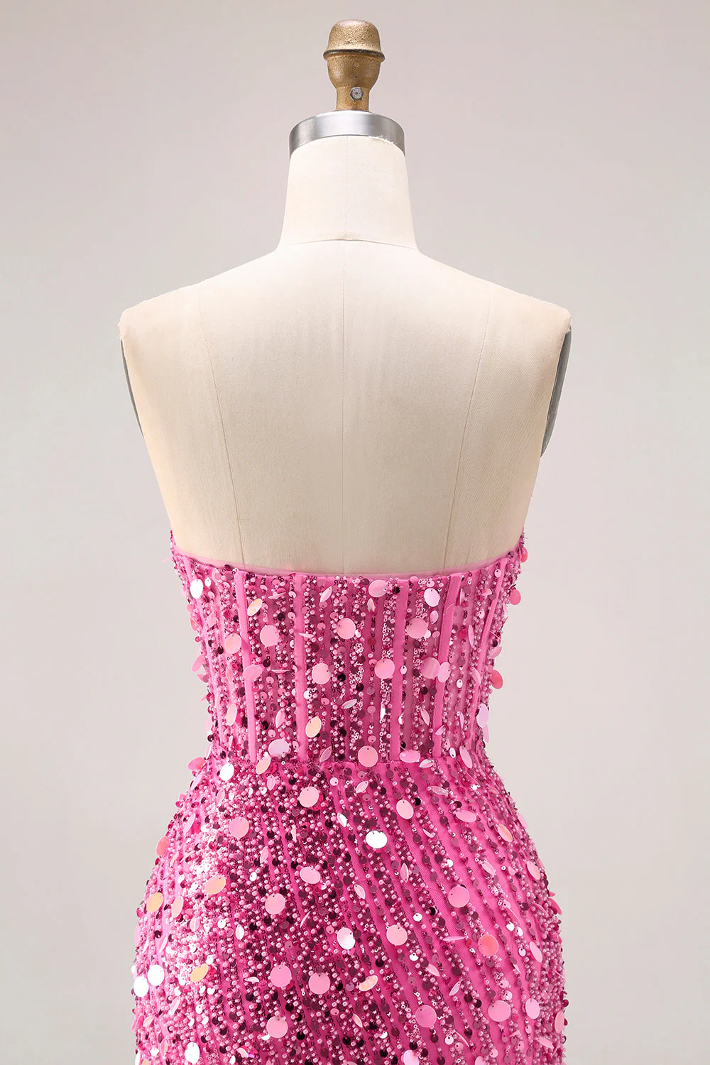 Sparkly Sheath Strapless Corset Long Pink Prom Dress with Slit - Image 5