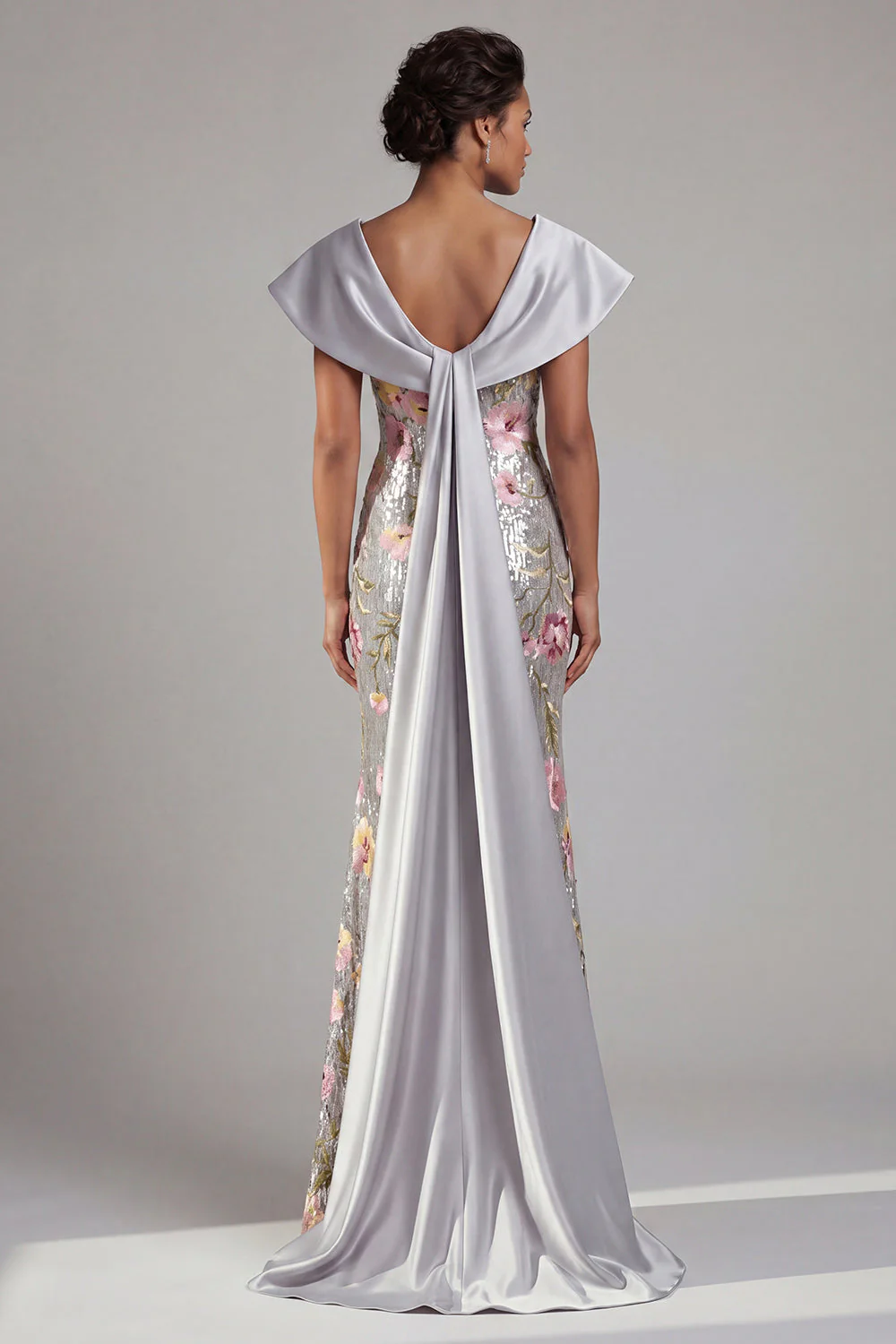Sparkly Silver Floral Mermaid Long Mother Of the Bride Dress with Sequins - Image 2