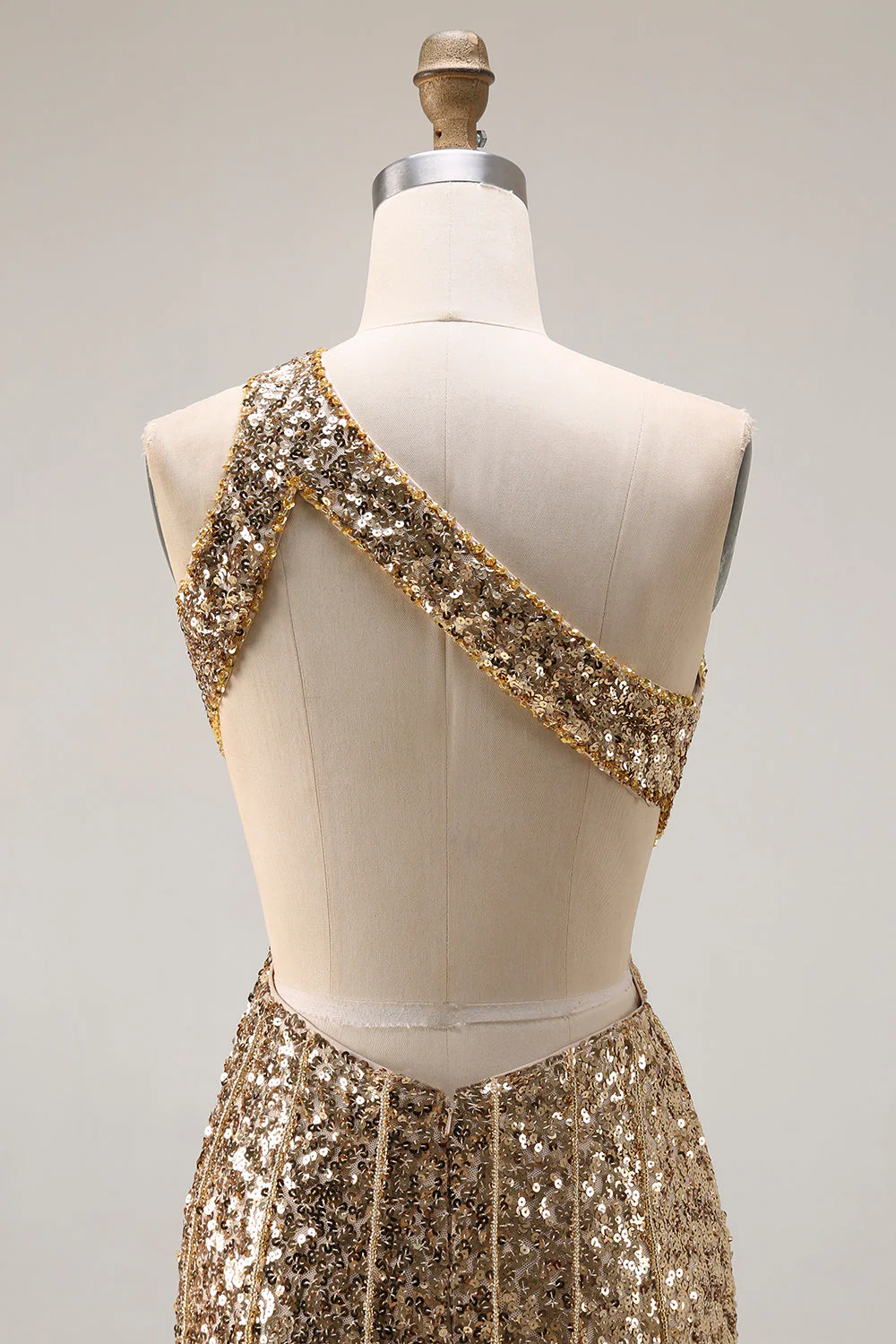 Sparkly Silver One Shoulder Mermaid Cut Out Sequin Long Prom Dress with Slit - Image 12