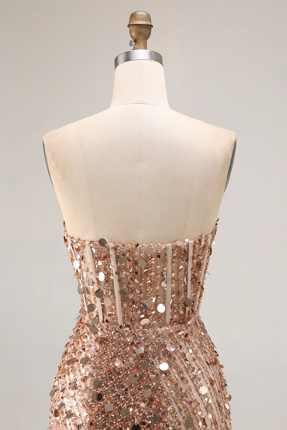 Sparkly Silver Strapless Corset Mermaid Long Prom Dress With Slit - Image 11