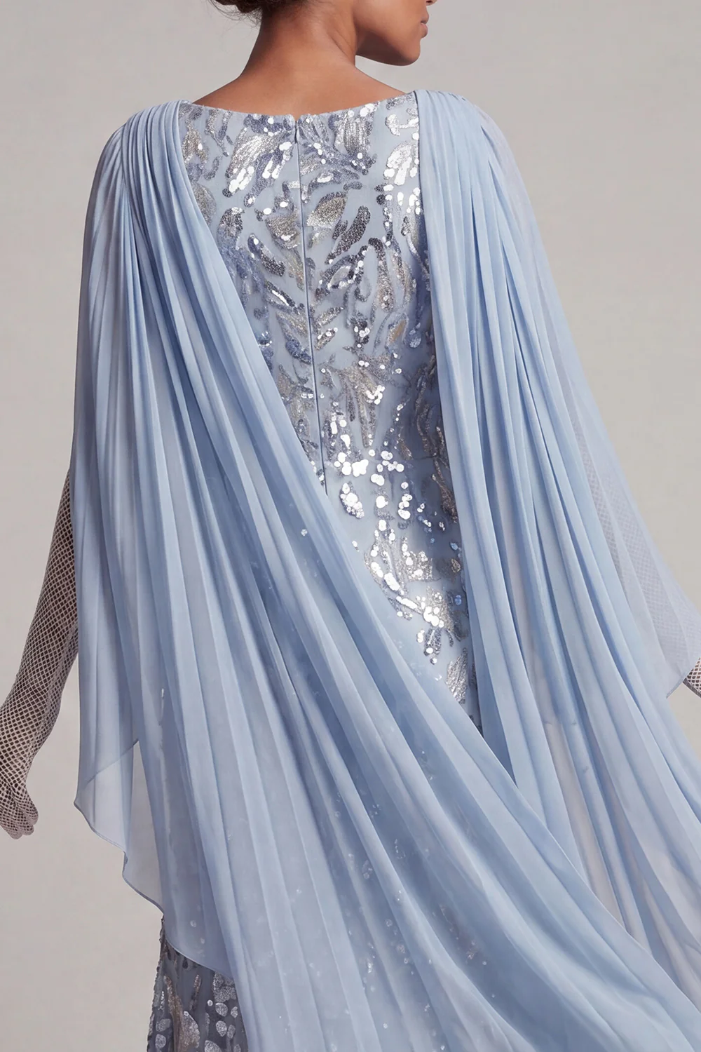 Sparkly Sky Blue Mermaid Beaded Sequin Long Mother Of the Bride Dress with Cape - Image 4