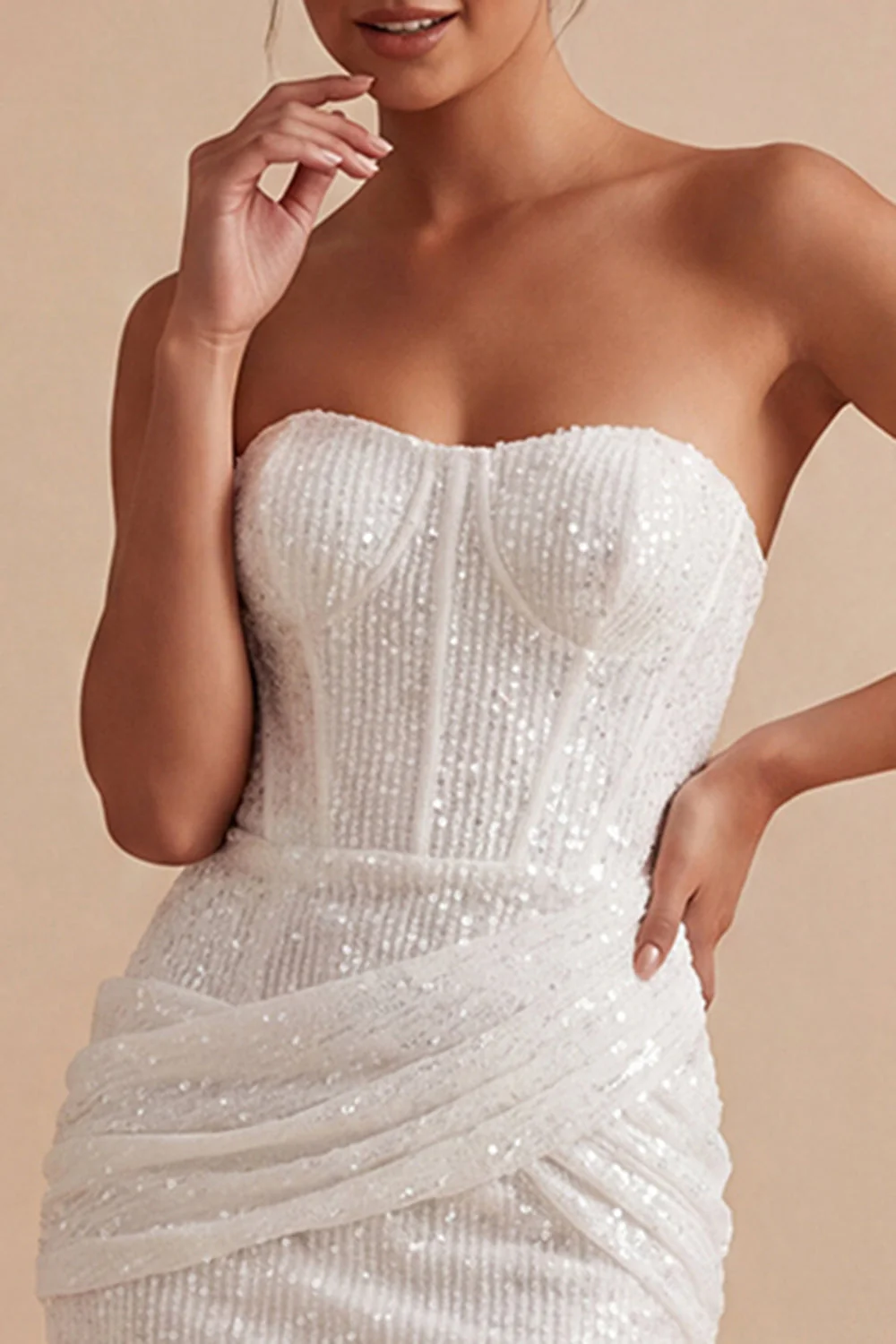 Sparkly Strapless Bodycon Corset Graduation Dress with Sequins - Image 3