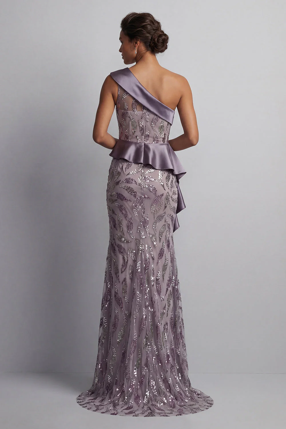 Sparkly Vintage Mauve Sequin Mermaid Long Mother of the Bride Dress with Ruffles - Image 2
