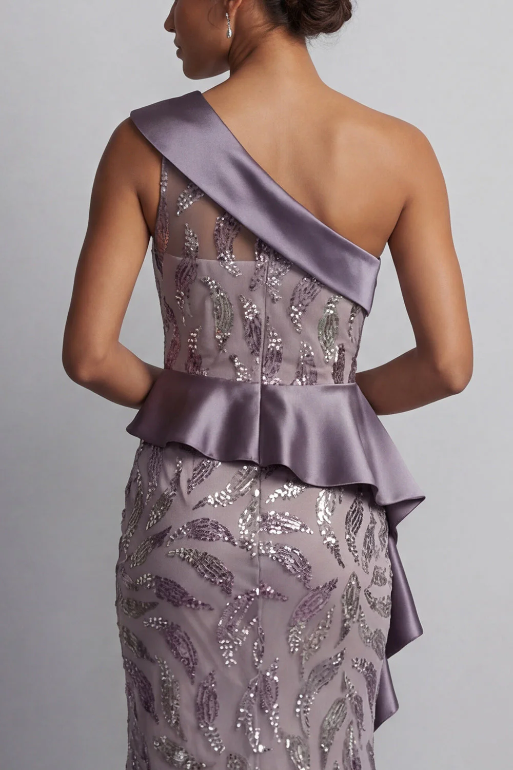 Sparkly Vintage Mauve Sequin Mermaid Long Mother of the Bride Dress with Ruffles - Image 5