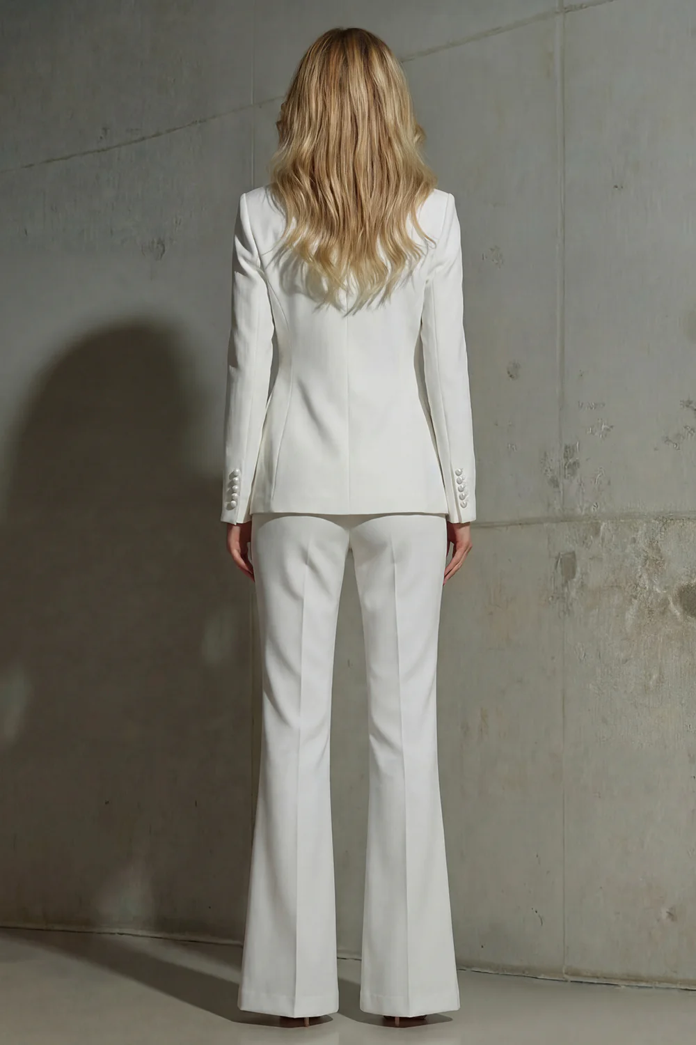 Sparkly White 2 Piece Shawl Lapel Women Suits with Sleeves - Image 2