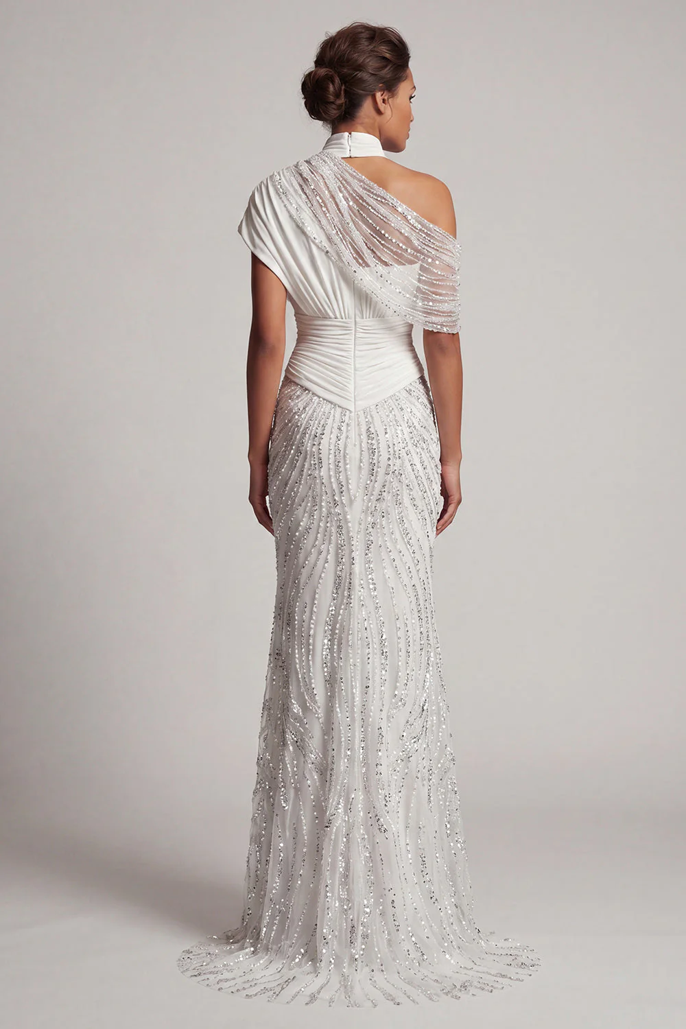 White Beaded Mermaid Long Mother Of the Bride Dress - Image 2
