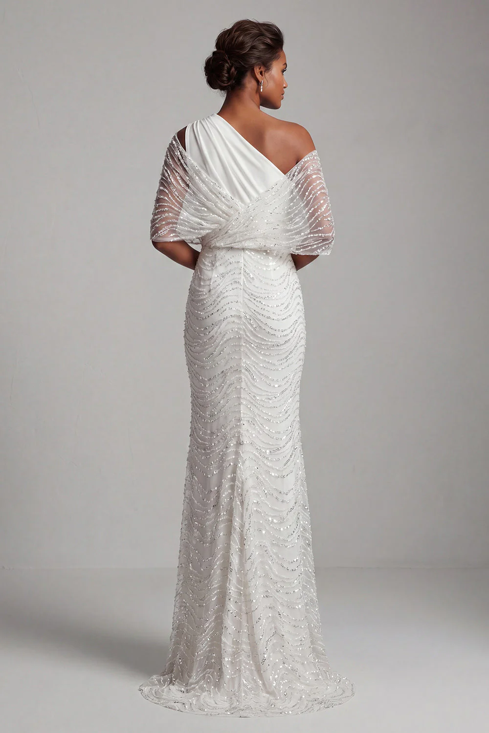 One Shoulder White Beaded Mermaid Long Mother Of the Bride Dress - Image 2