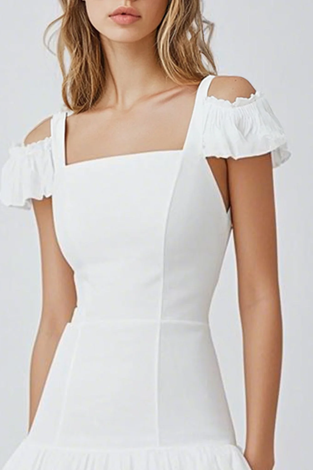 Square Neck A Line Little White Dress - Image 2