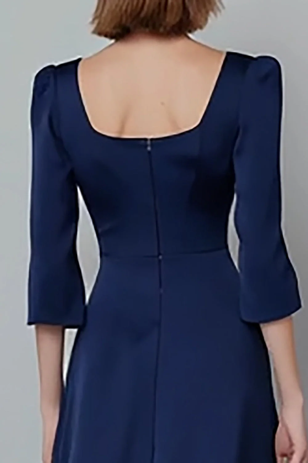 Square Neck Satin Navy A Line Midi Work Dress - Image 4