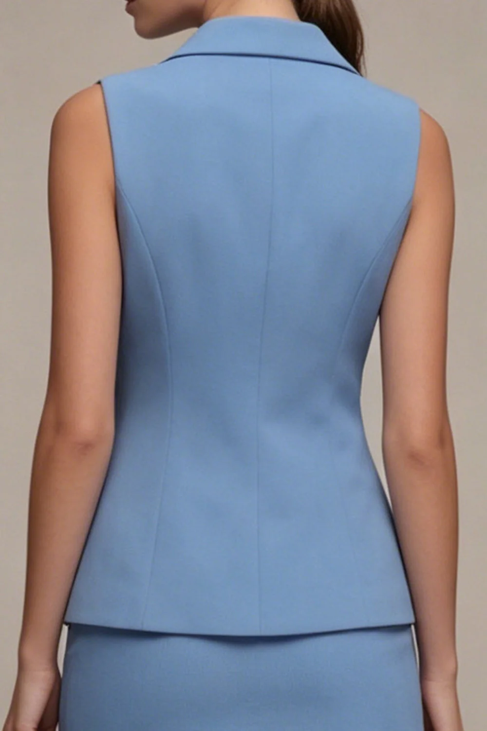2 Piece Notched Lapel Steel Blue Single Breasted Short Work Dress - Image 4