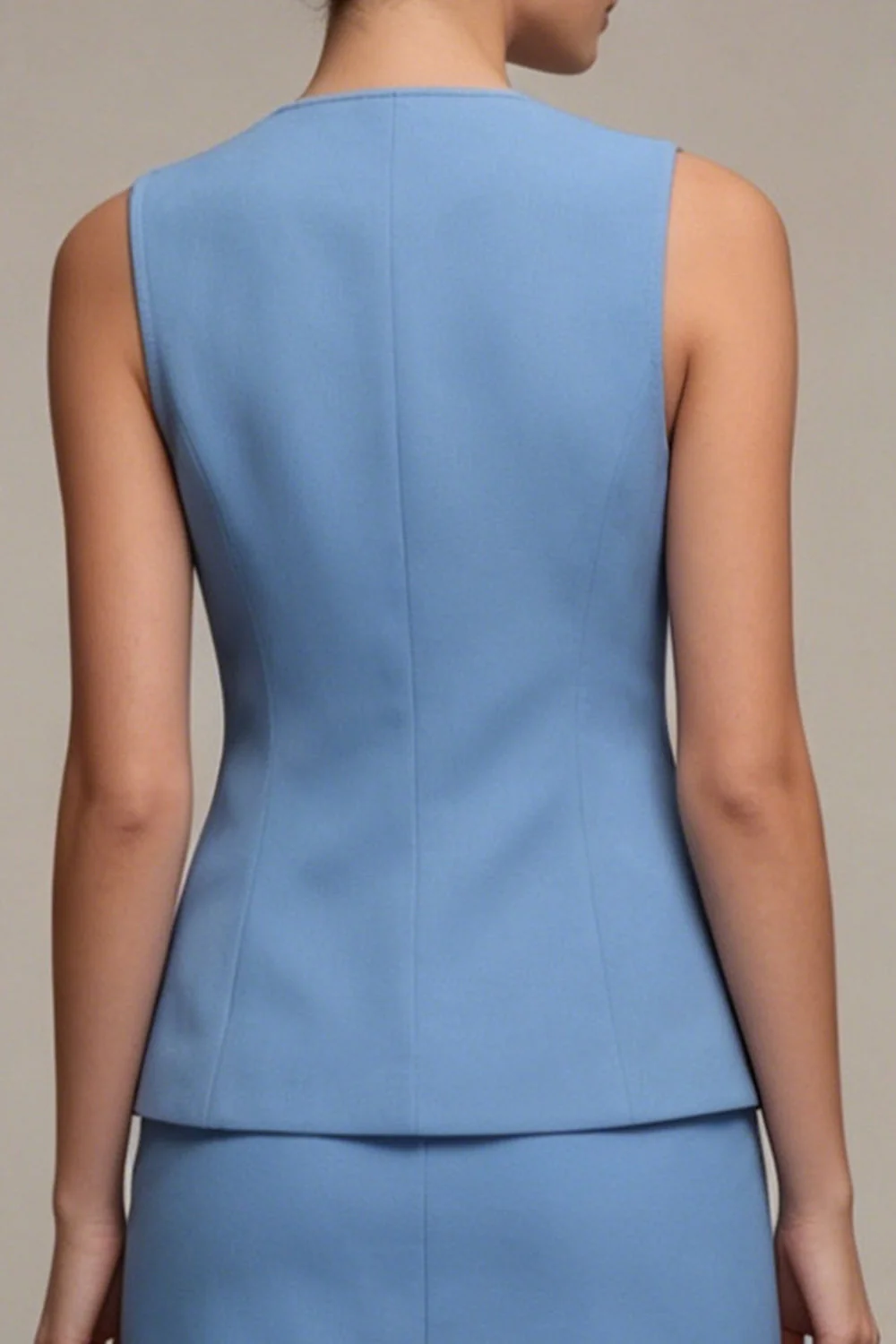 Steel Blue 2 Piece Round Neck Short Single Breasted Work Dress - Image 4