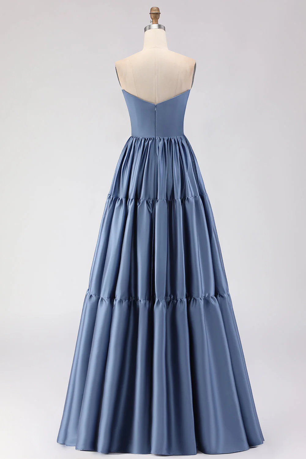 Steel Blue Off The Shoulder Satin A-Line Long Prom Dress with Removable Sleeves - Image 6