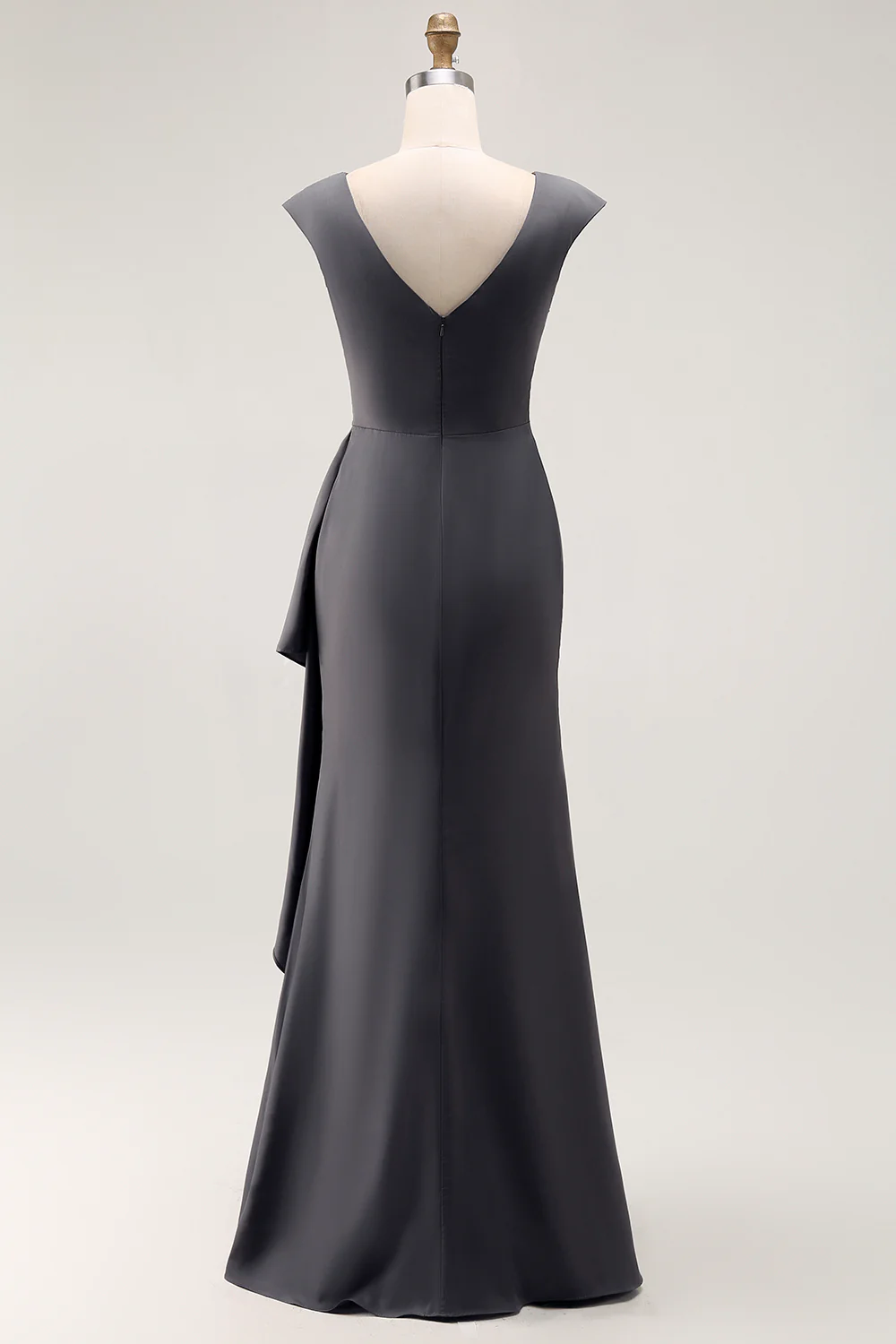 Steel Grey Sheath Chiffon Long Mother of the Bride Dress with Ruffles - Image 4