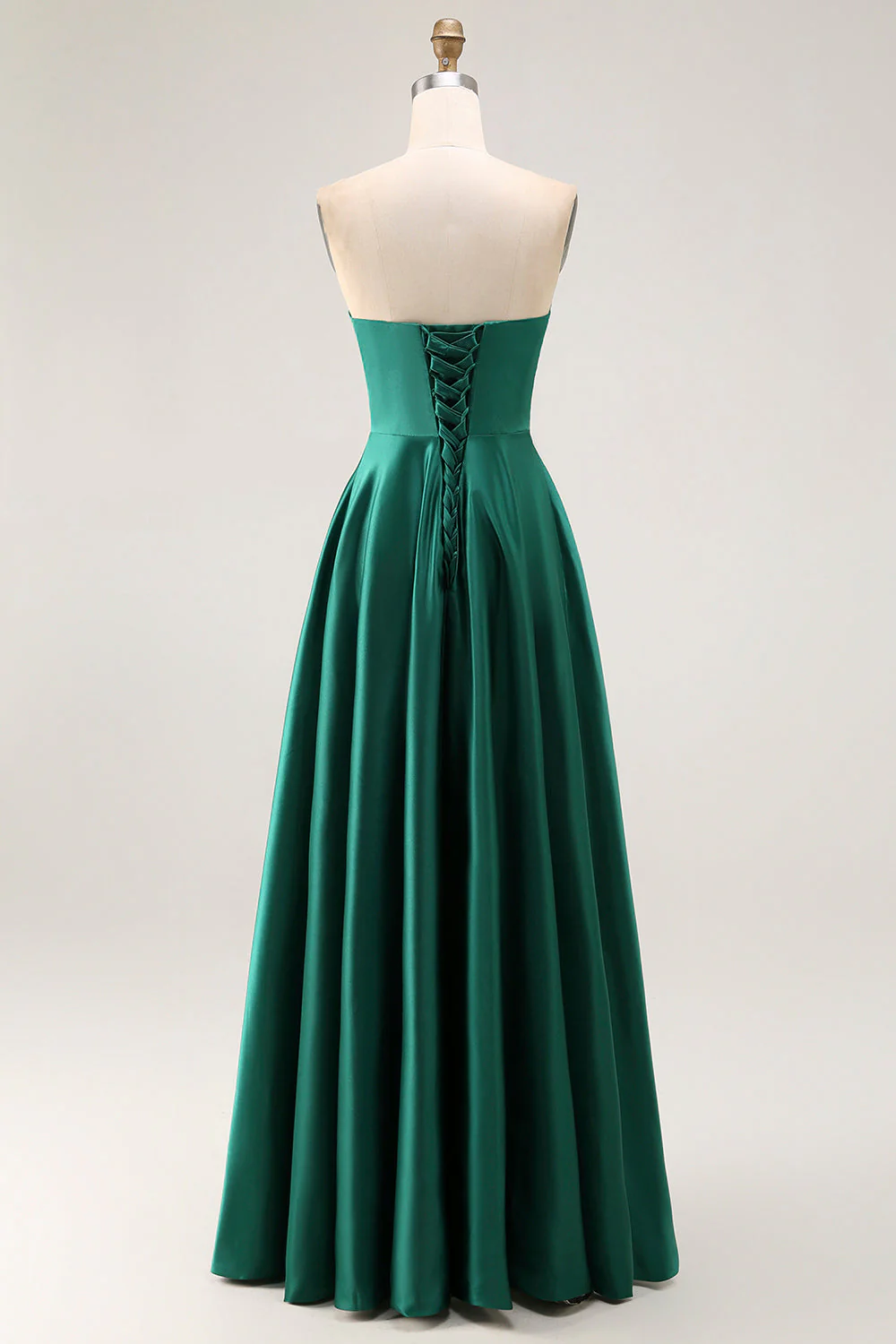 Strapless A Line Dark Green Satin Cut-Out Wedding Guest Dress - Image 2