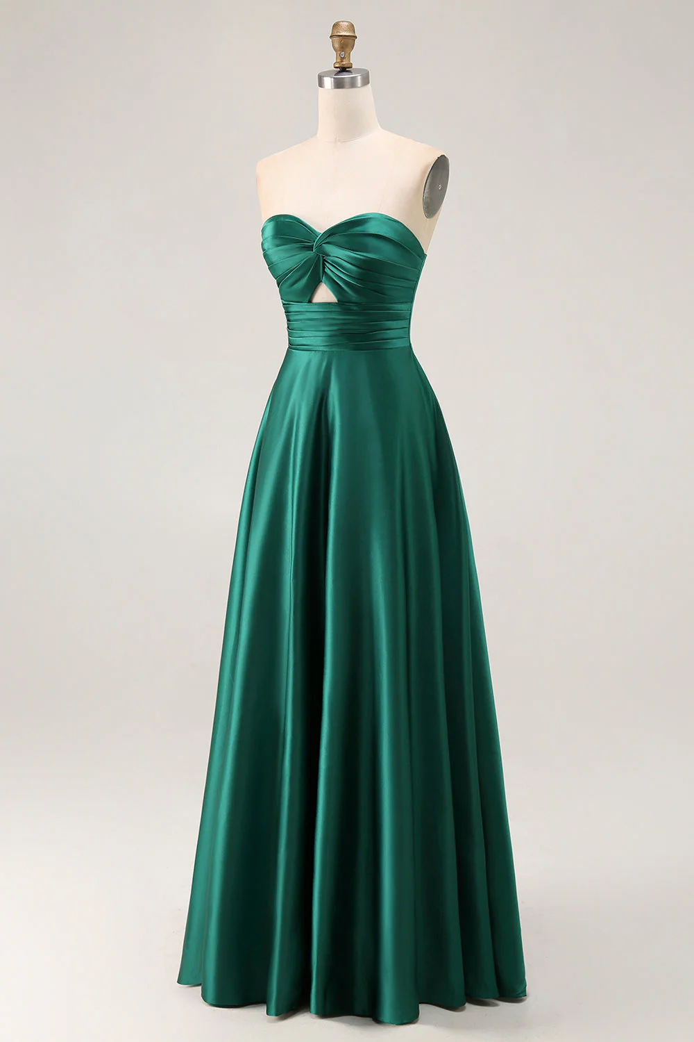 Strapless A Line Dark Green Satin Cut-Out Wedding Guest Dress - Image 3