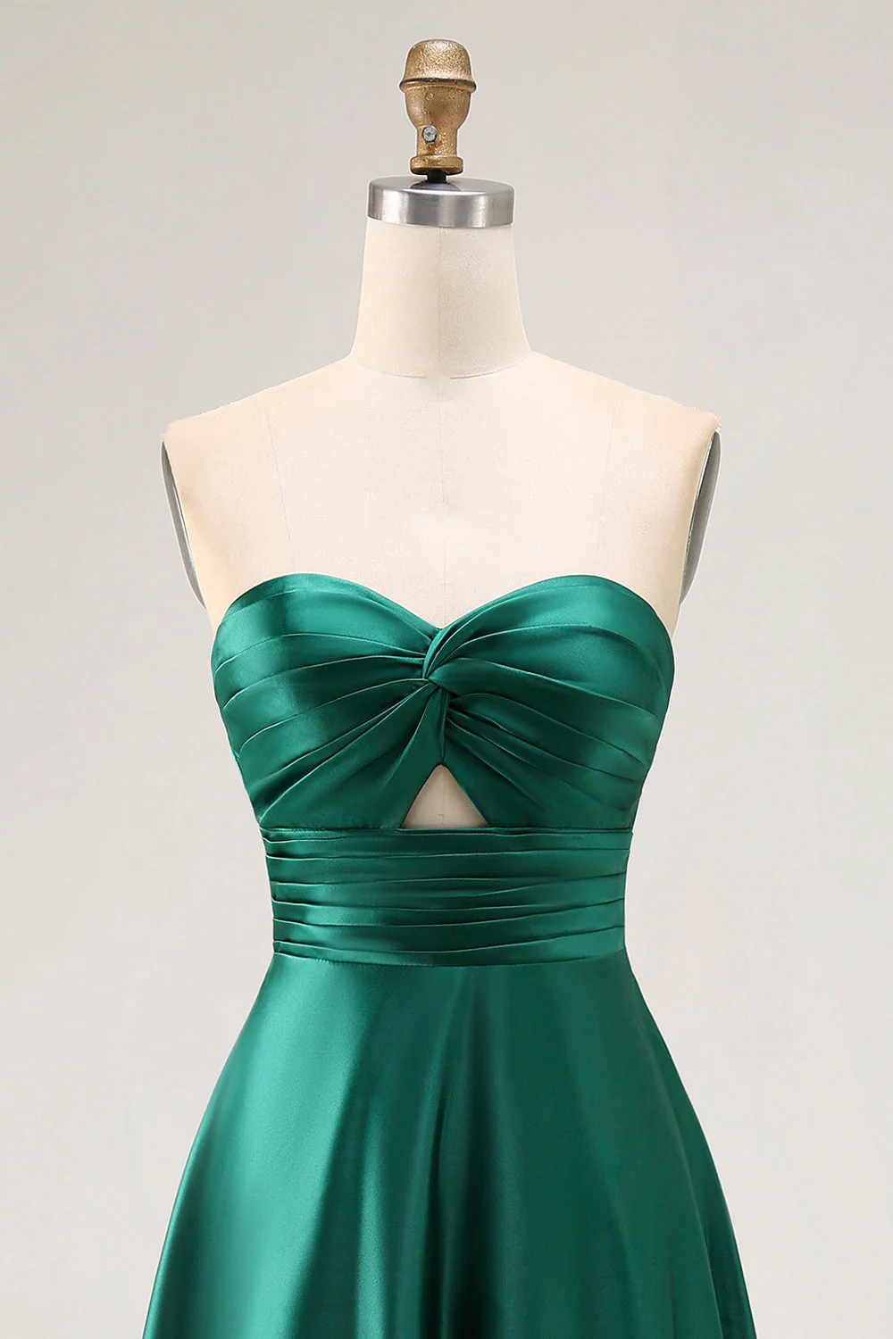 Strapless A Line Dark Green Satin Cut-Out Wedding Guest Dress - Image 4