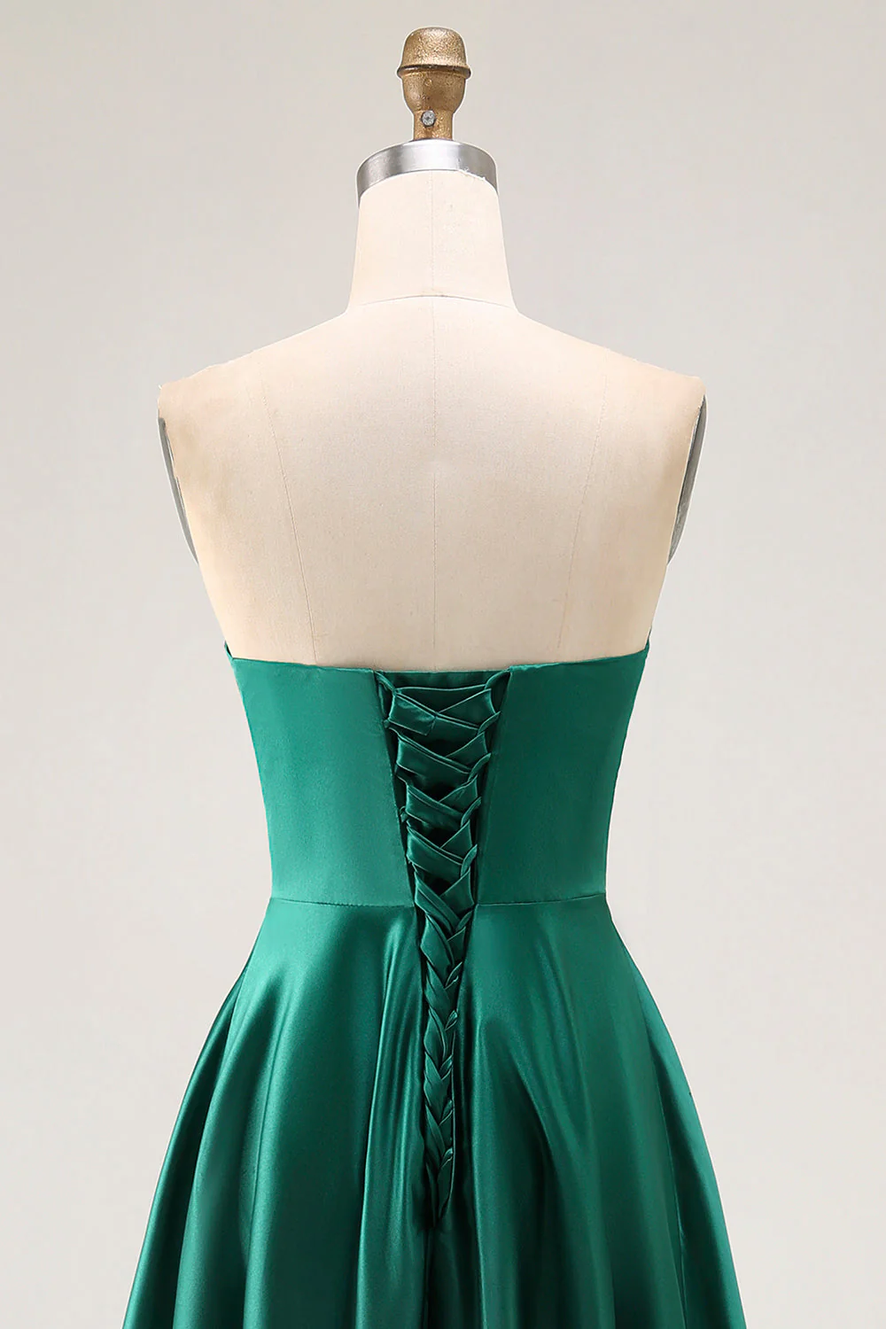 Strapless A Line Dark Green Satin Cut-Out Wedding Guest Dress - Image 5