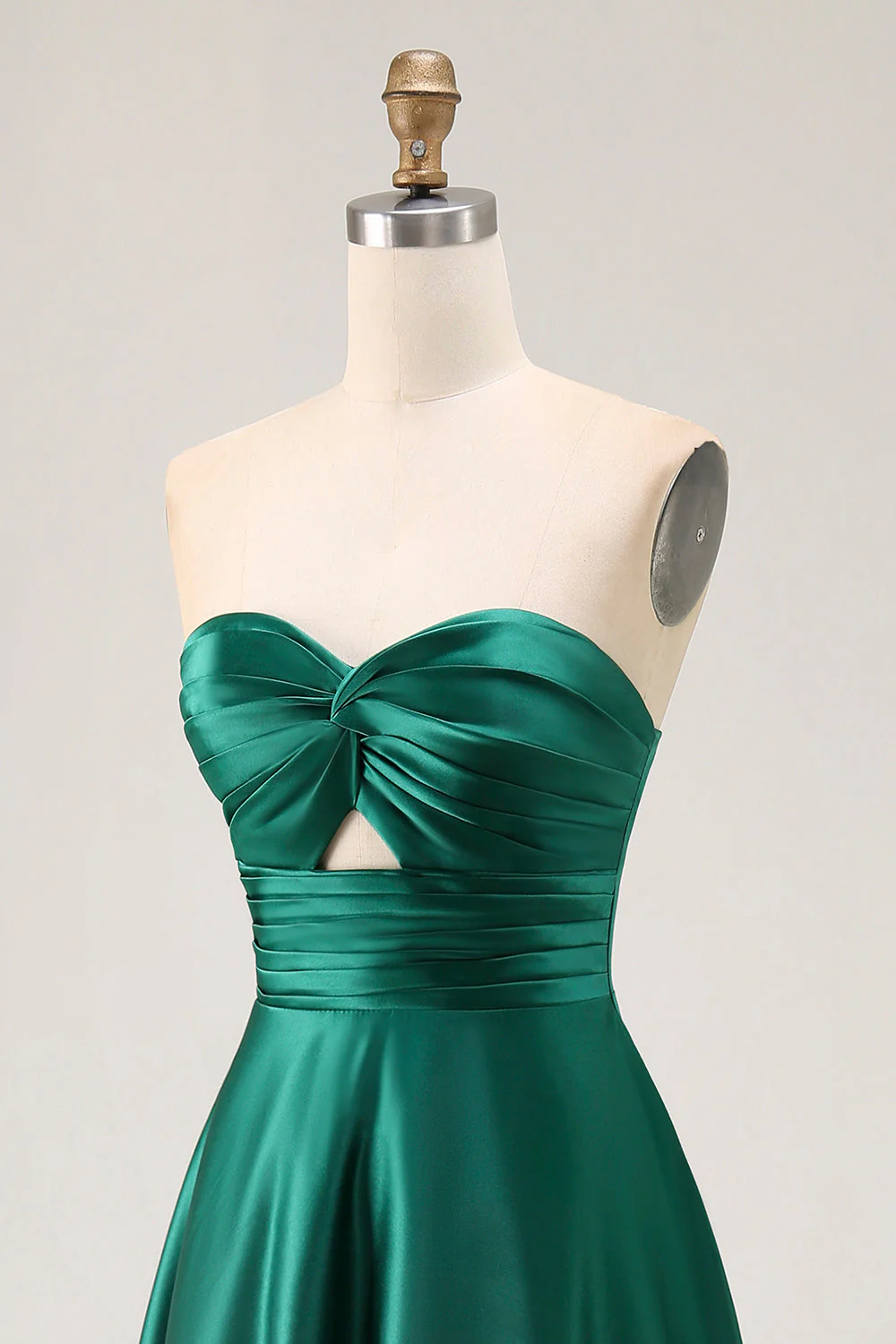 Strapless A Line Dark Green Satin Cut-Out Wedding Guest Dress - Image 6