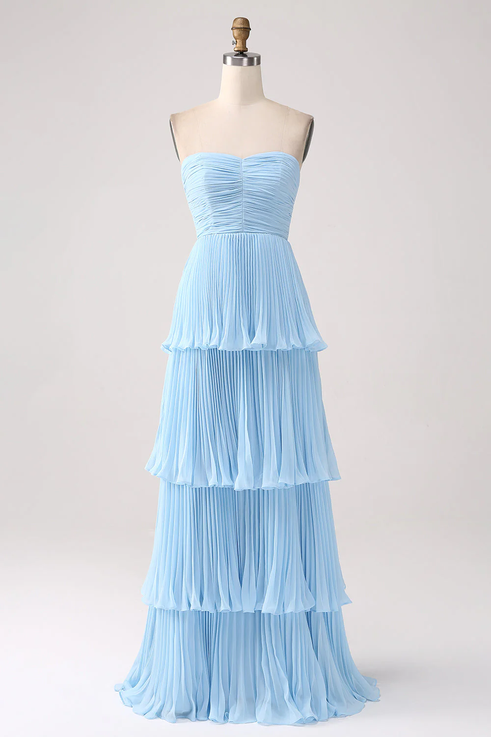 Strapless A-Line Lilac Pleated Chiffon Plus Size Long Bridesmaid Dress with Ruffles - Image 11