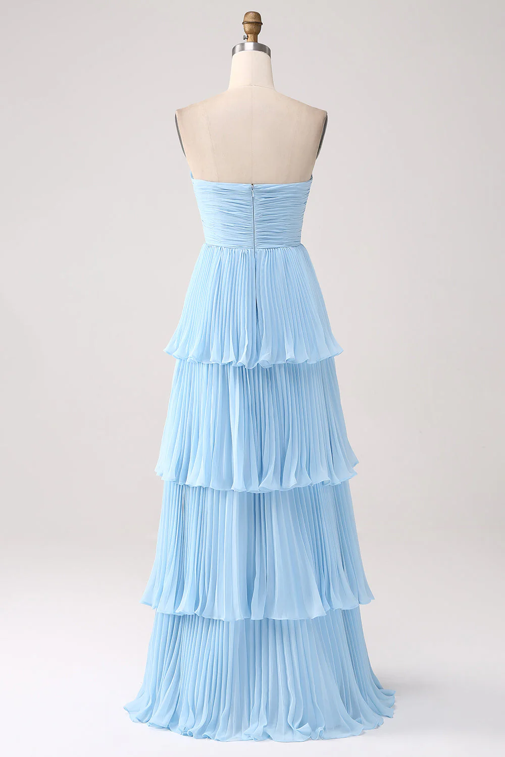 Strapless A-Line Lilac Pleated Chiffon Plus Size Long Bridesmaid Dress with Ruffles - Image 12