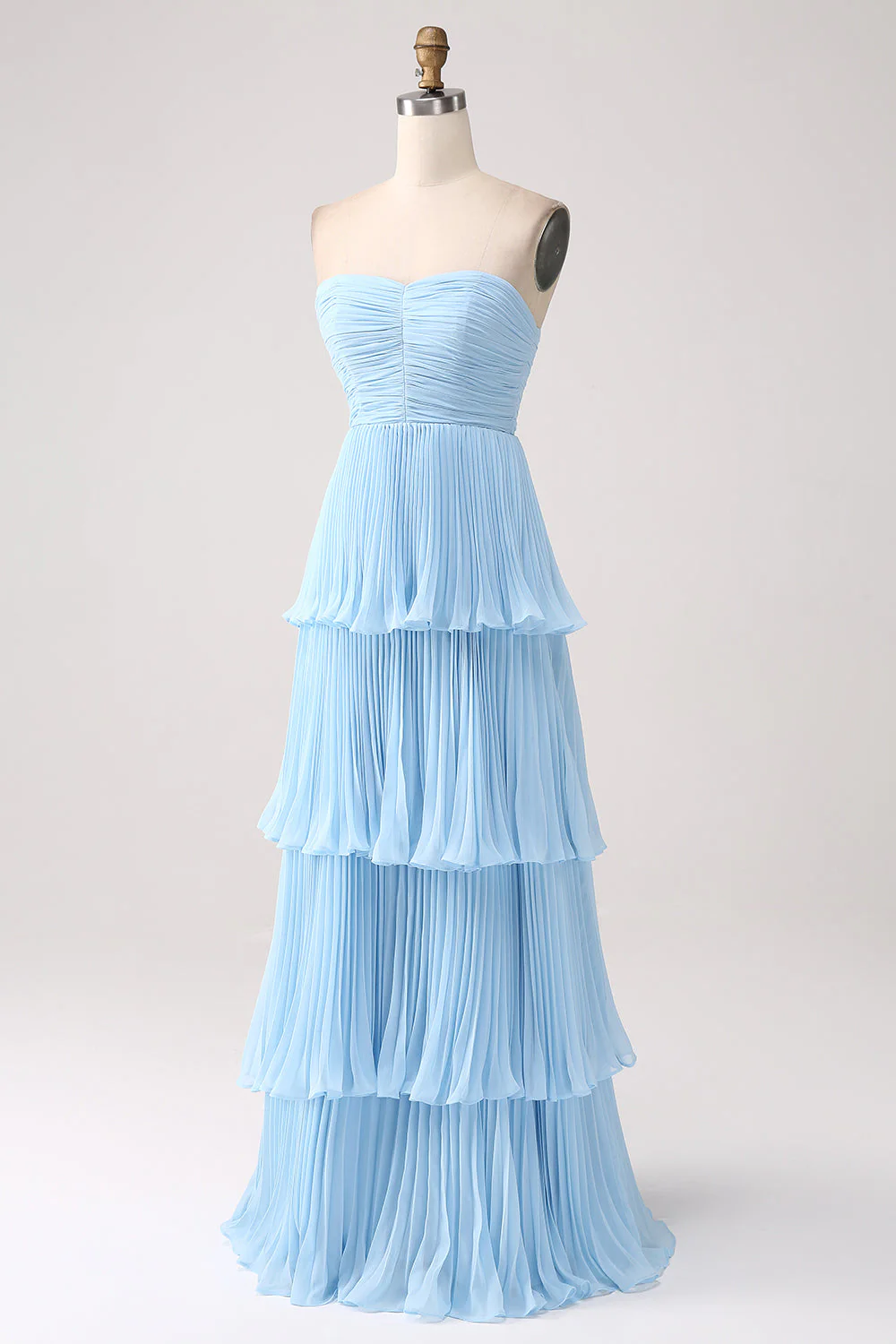 Strapless A-Line Lilac Pleated Chiffon Plus Size Long Bridesmaid Dress with Ruffles - Image 13