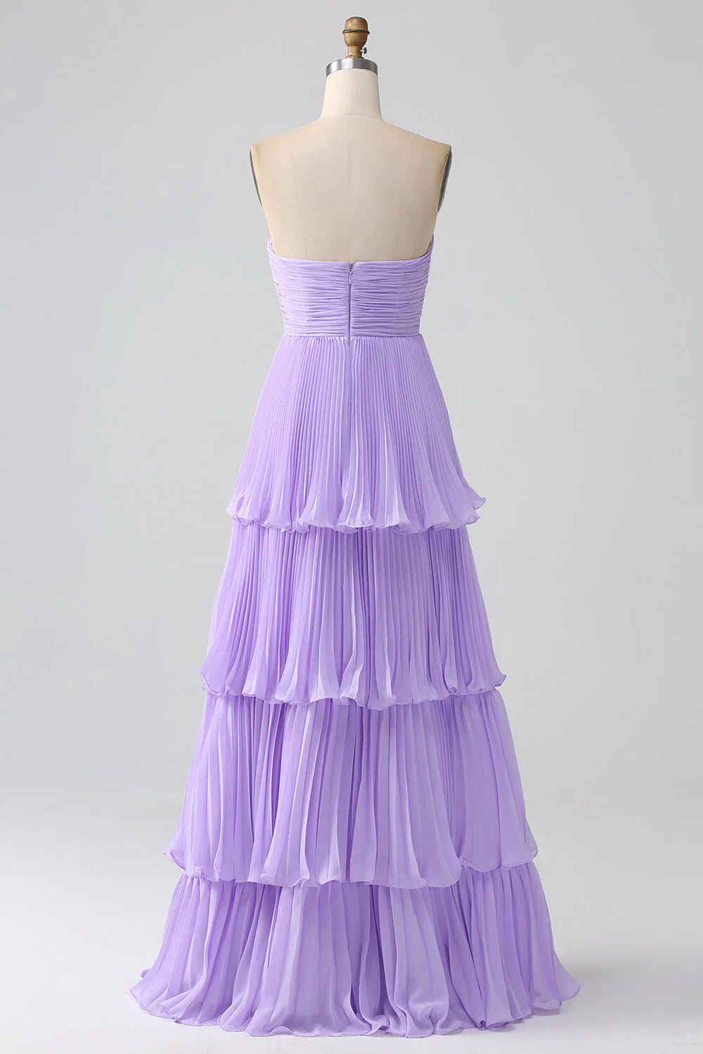 Strapless A-Line Lilac Pleated Chiffon Plus Size Long Bridesmaid Dress with Ruffles - Image 6