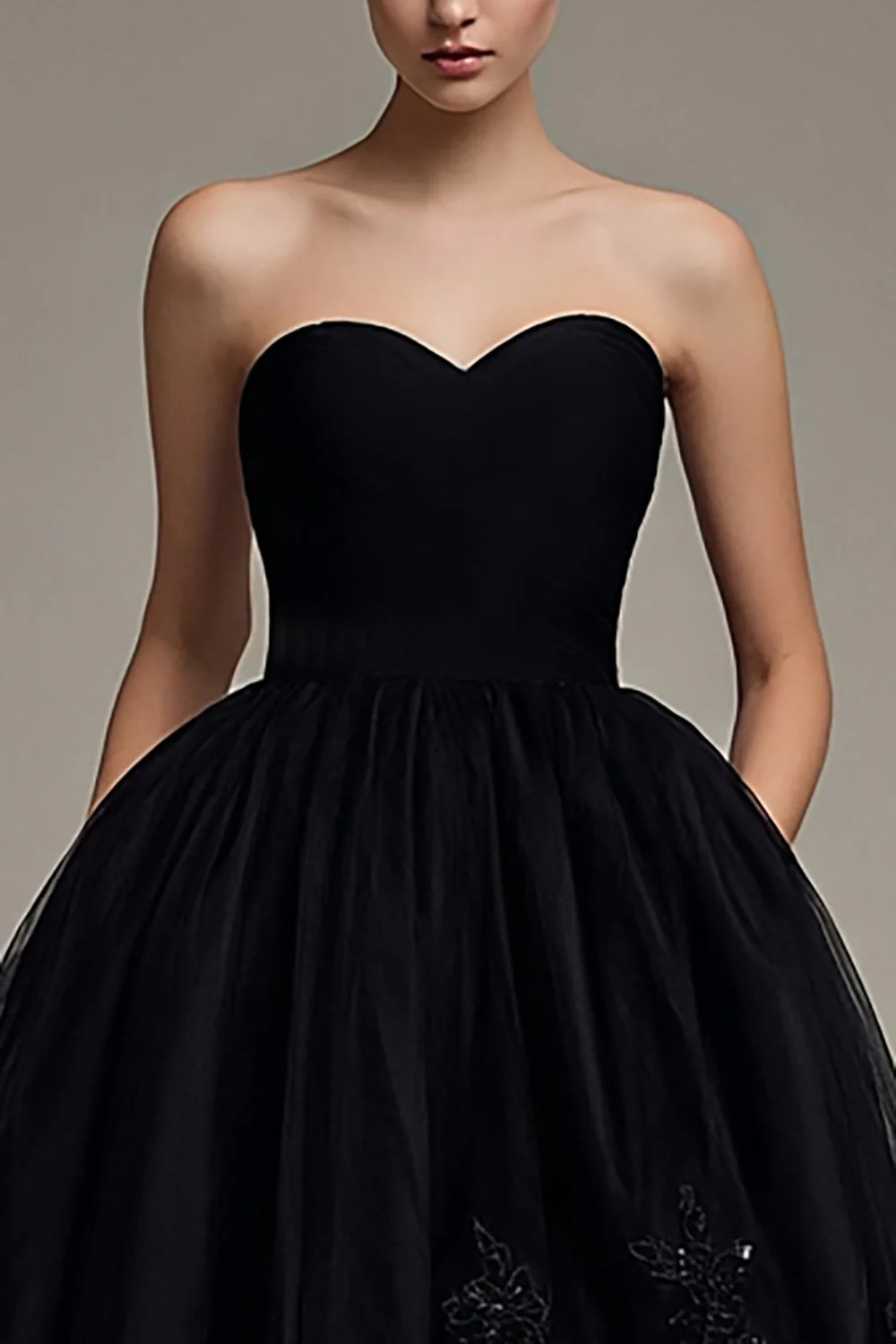 Strapless A Line Tulle Black High-Low Black Tie Dress - Image 2