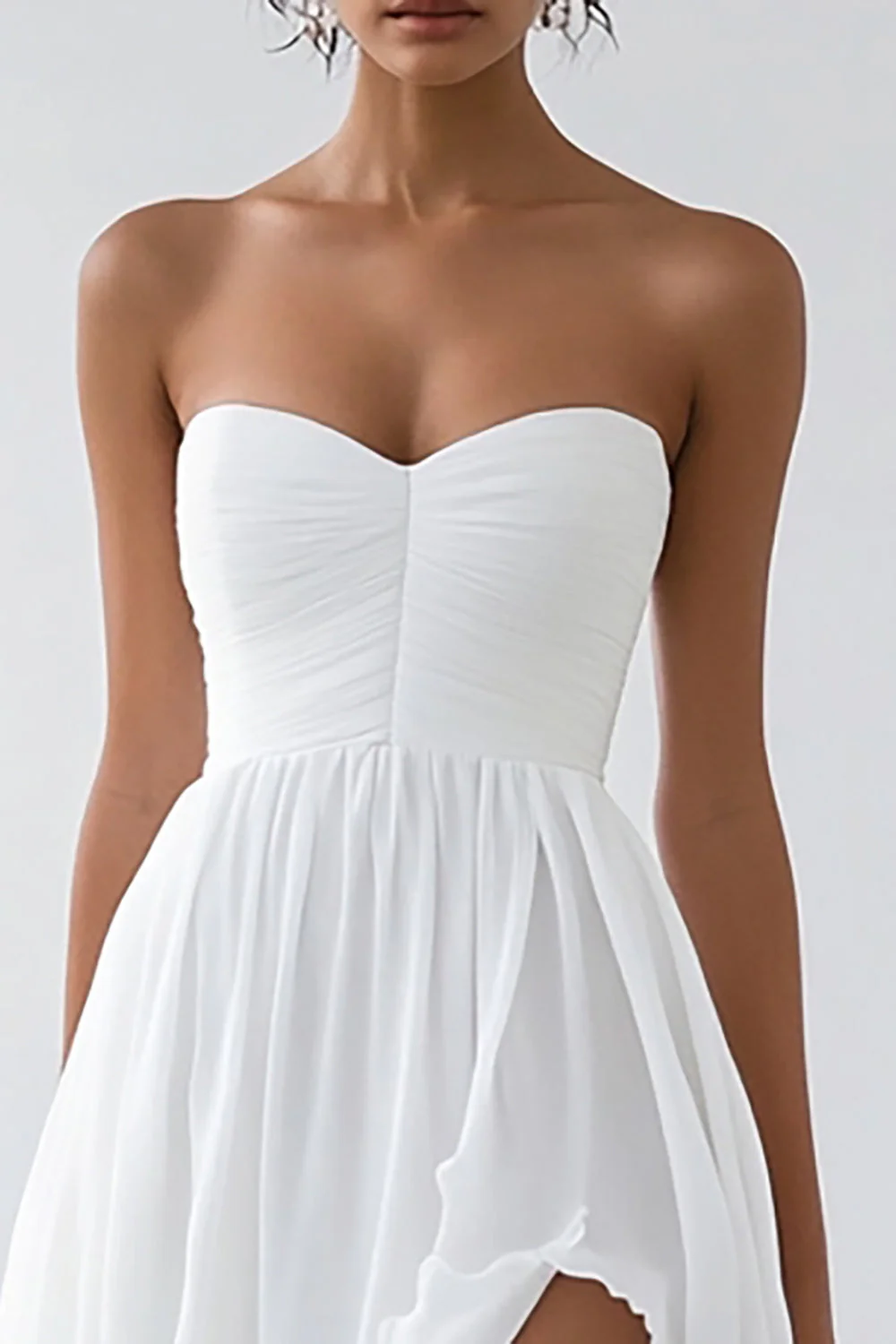 Strapless A Line White Graduation Dress With Slit - Image 2