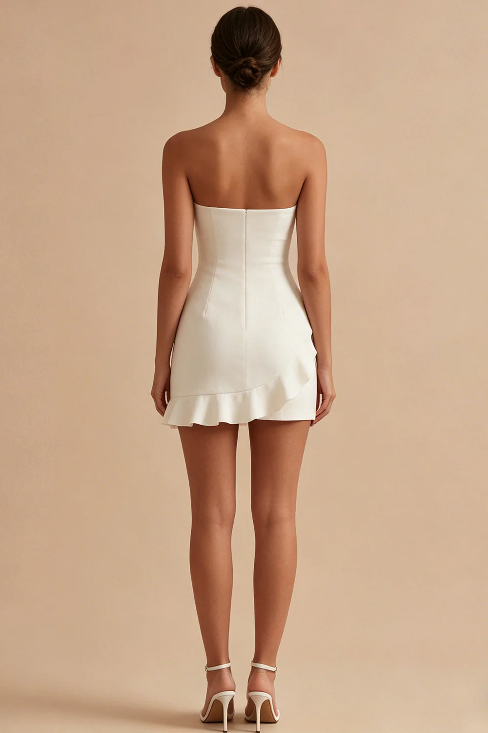 Strapless White Bodycon Ruffled Graduation Dress - Image 2