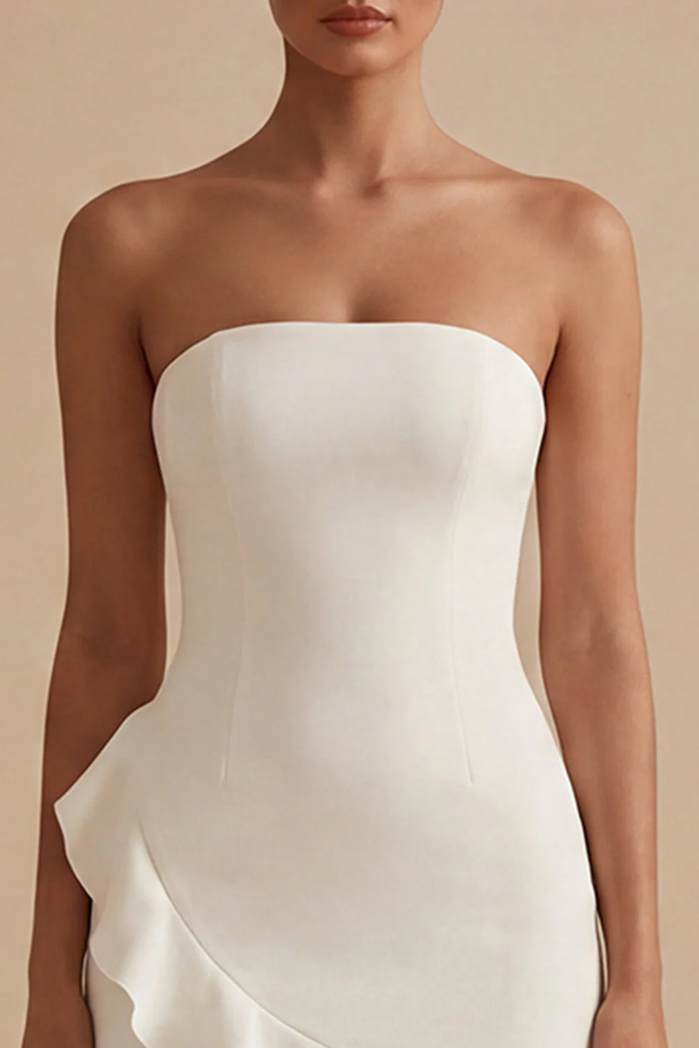 Strapless White Bodycon Ruffled Graduation Dress - Image 3