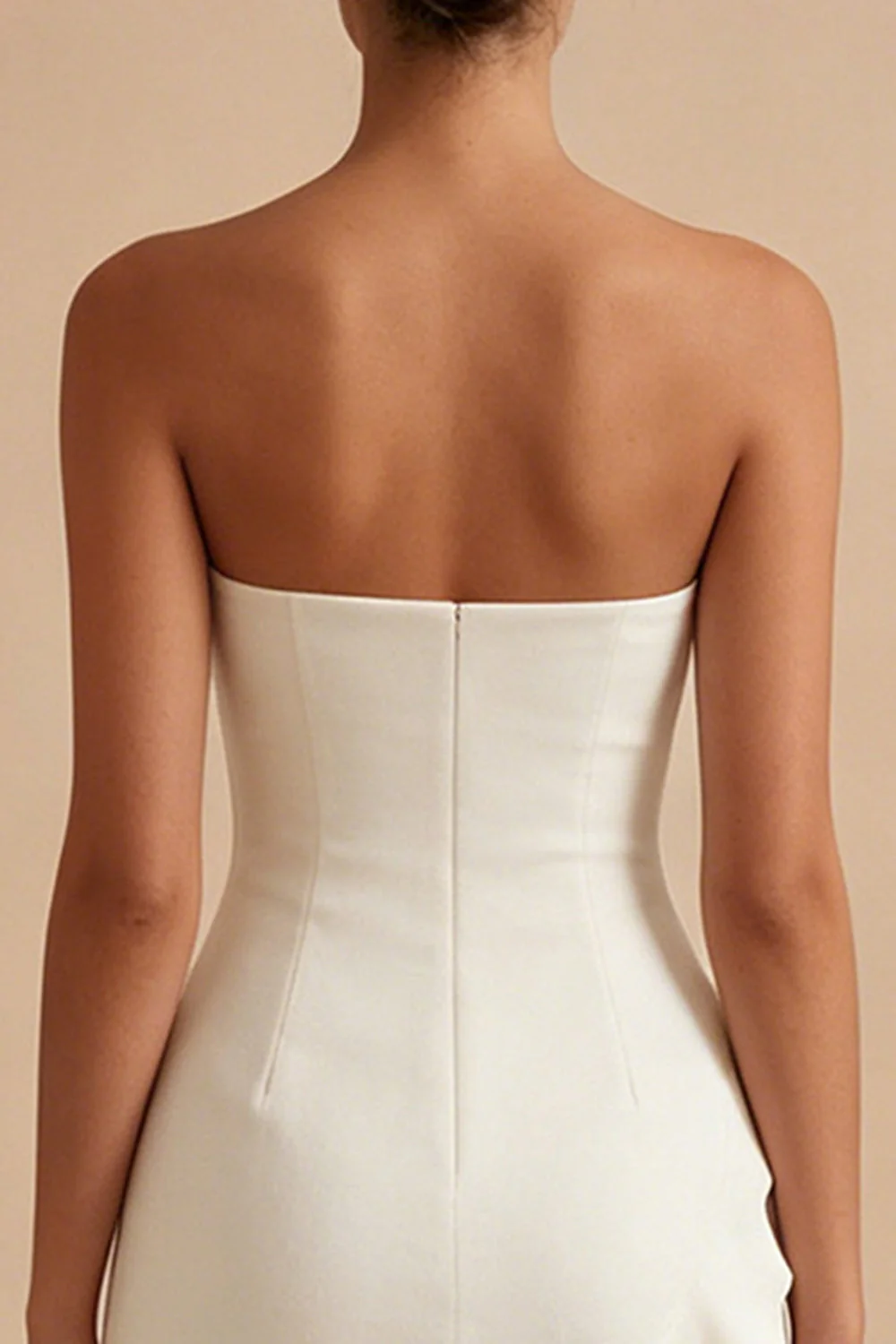 Strapless White Bodycon Ruffled Graduation Dress - Image 4