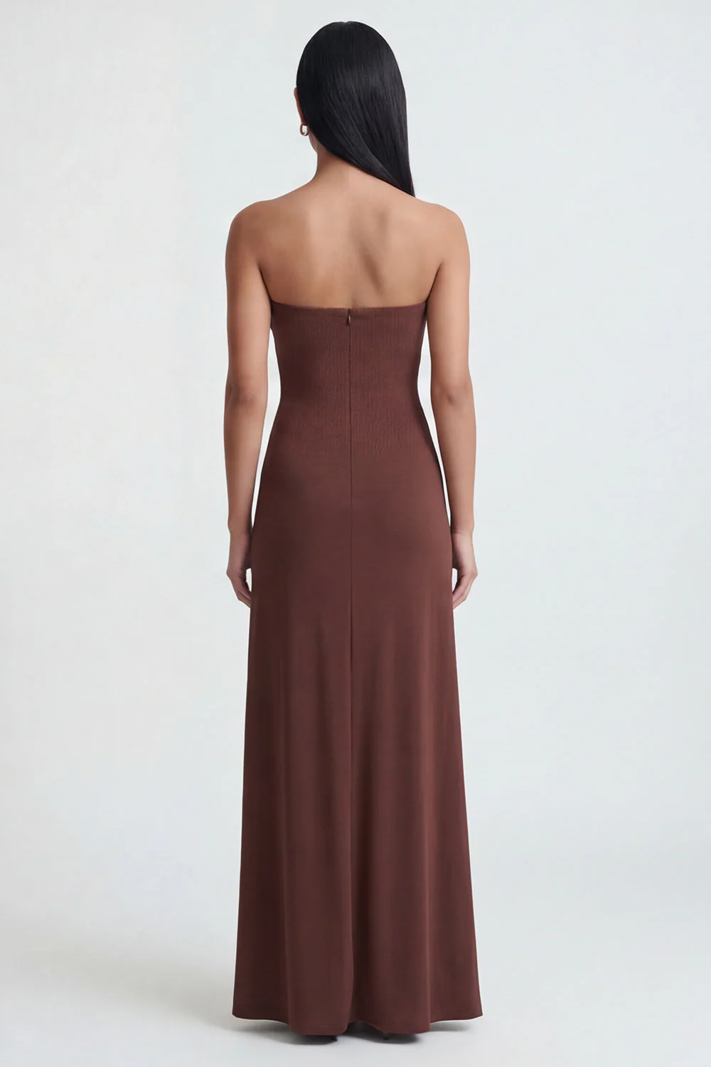 Strapless Brown Ruched Sheath Long Evening with Slit - Image 2