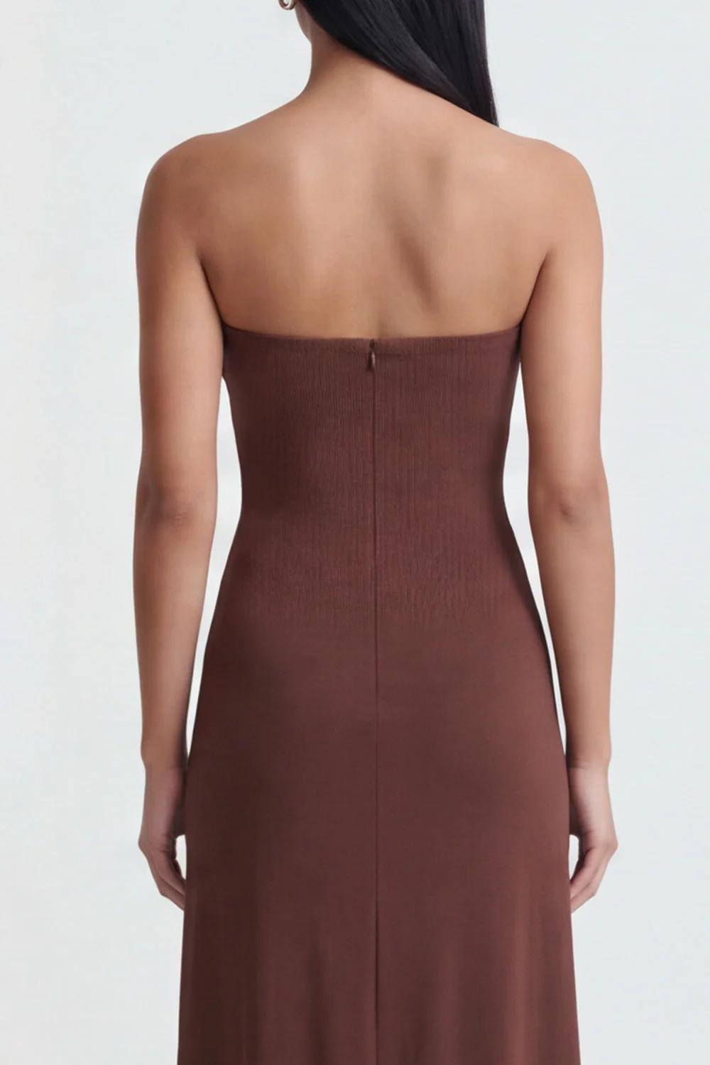 Strapless Brown Ruched Sheath Long Evening with Slit - Image 4
