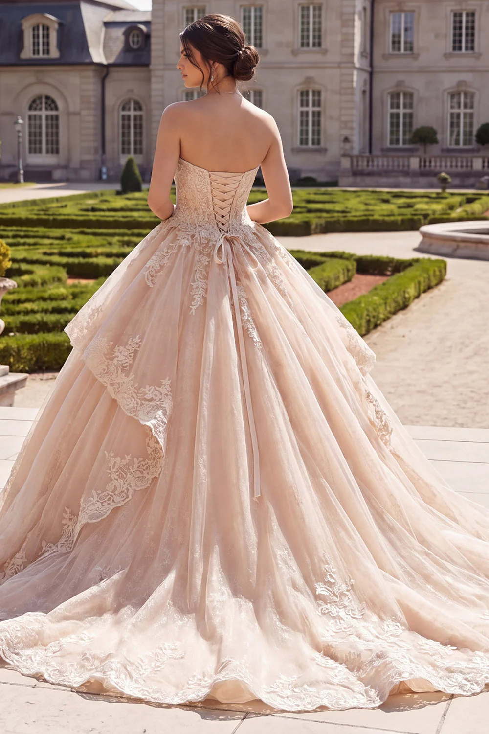 Sweetheart Champagne Ruffled Ball Gown Quinceanera Dress with Lace Up Back - Image 2