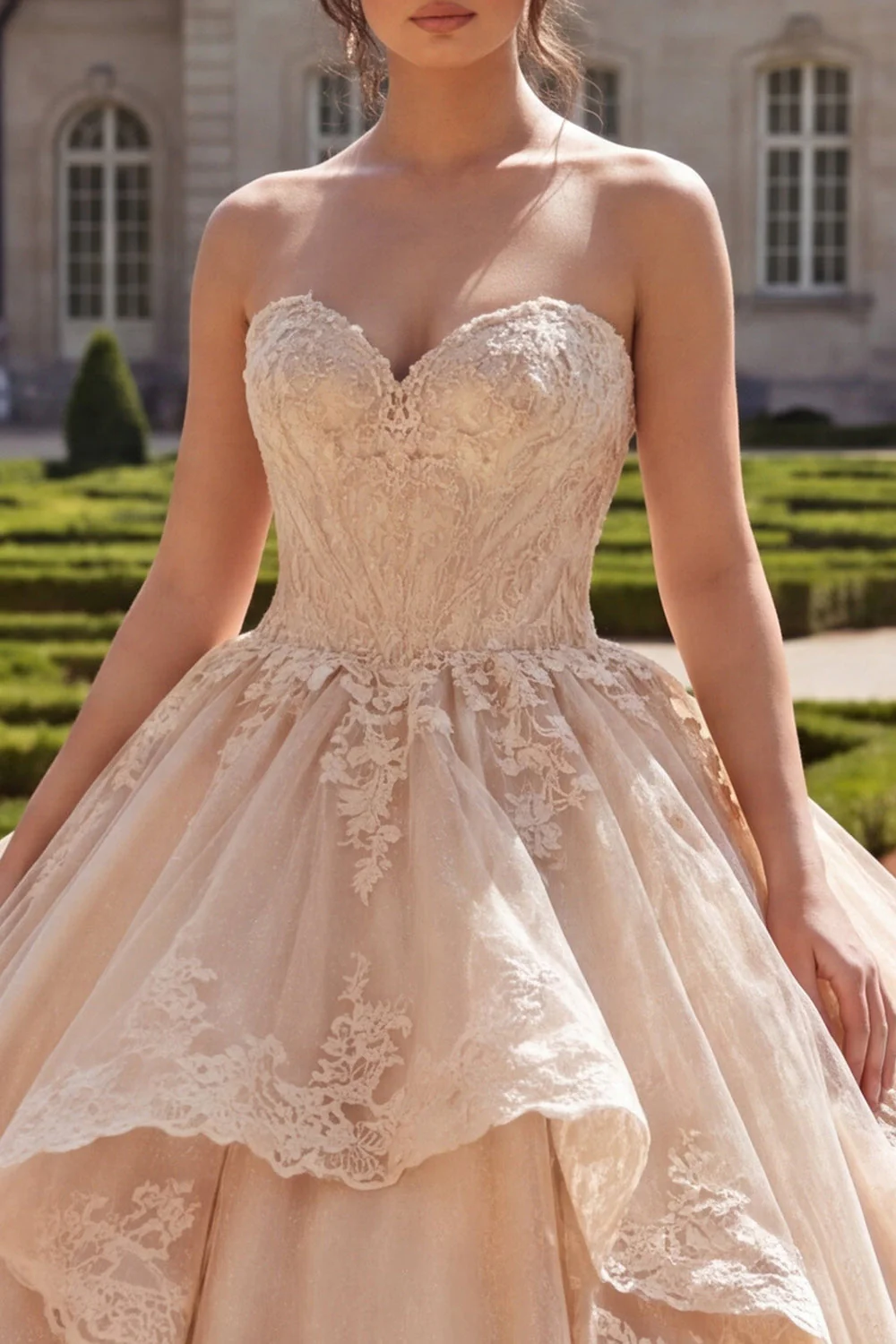 Sweetheart Champagne Ruffled Ball Gown Quinceanera Dress with Lace Up Back - Image 3