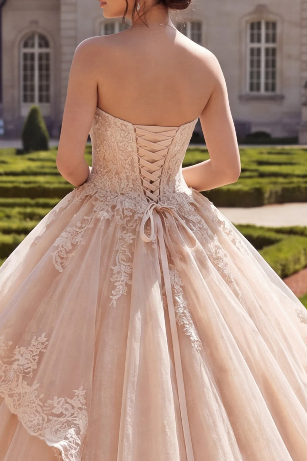 Sweetheart Champagne Ruffled Ball Gown Quinceanera Dress with Lace Up Back - Image 4