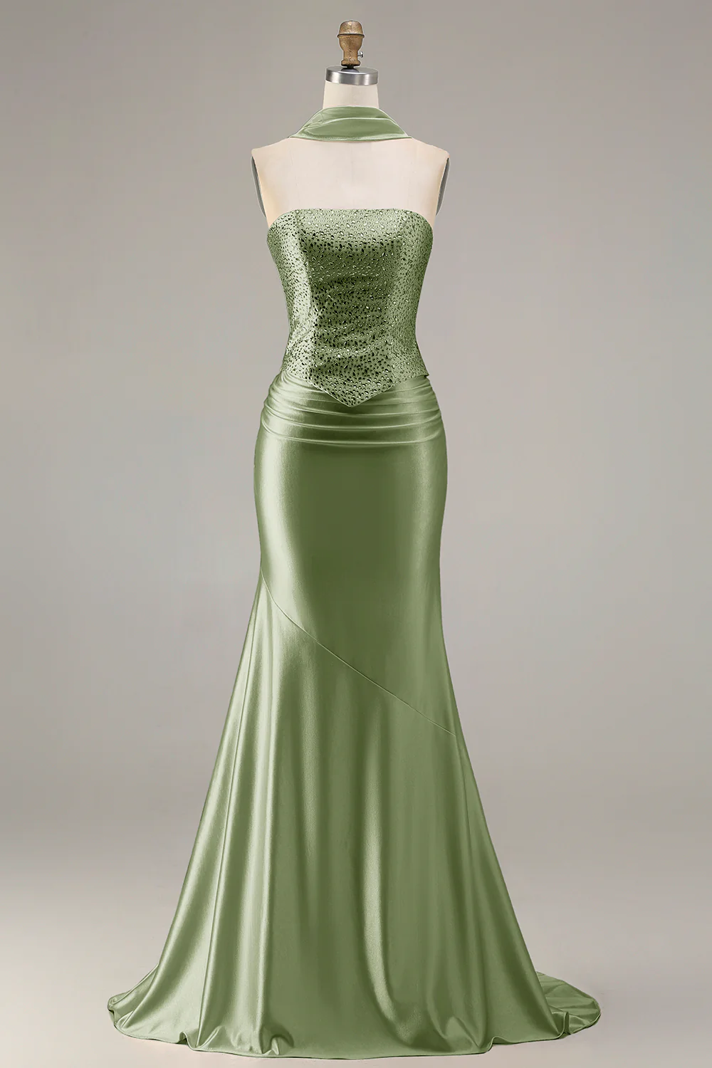 Champagne Strapless Mermaid Beaded Convertible Long Prom Dress - Image 13