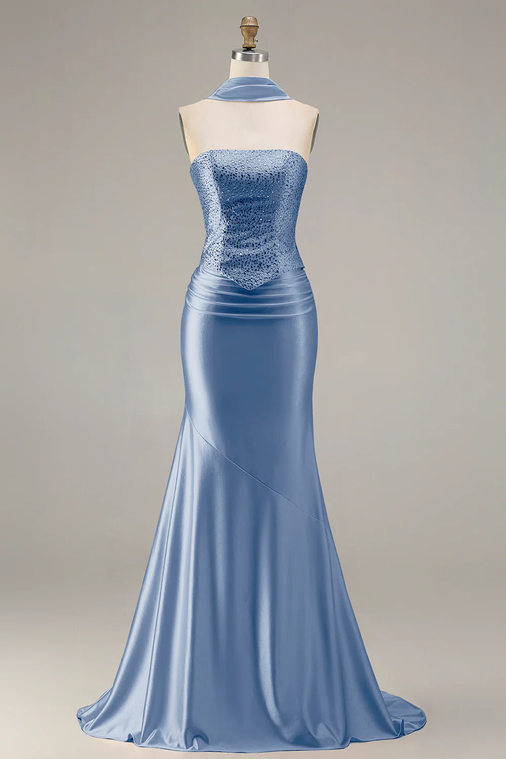 Champagne Strapless Mermaid Beaded Convertible Long Prom Dress - Image 15