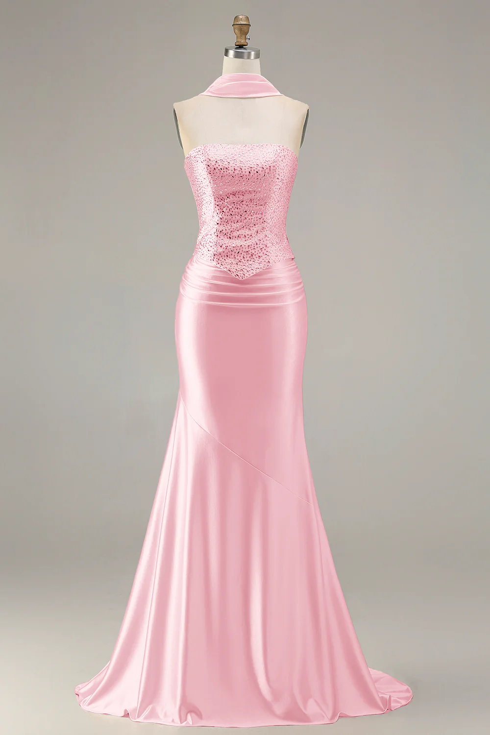 Champagne Strapless Mermaid Beaded Convertible Long Prom Dress - Image 17